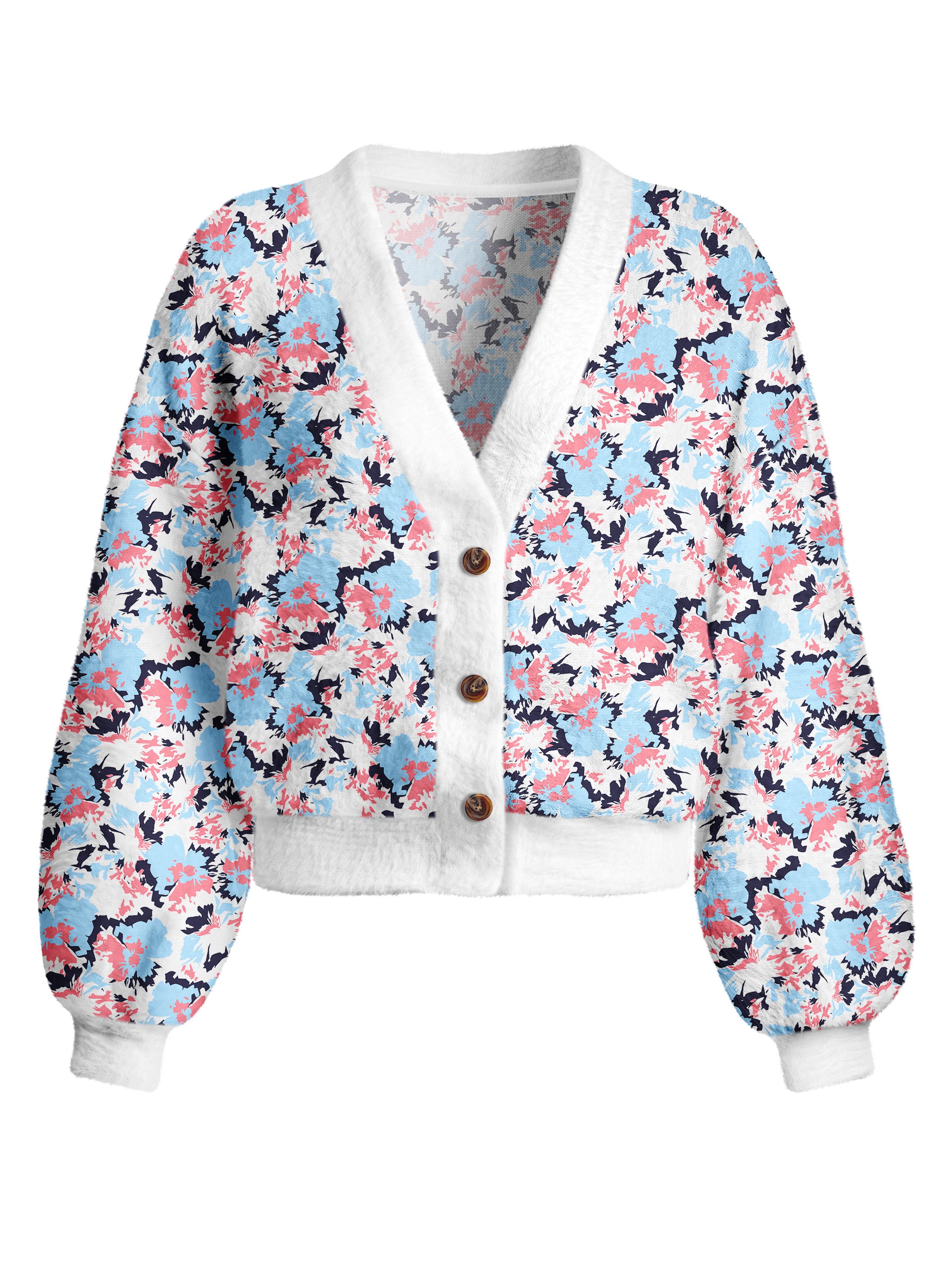 Cherryswing Women's Pastel Camo Fuzzy Knit Golf Cardigan