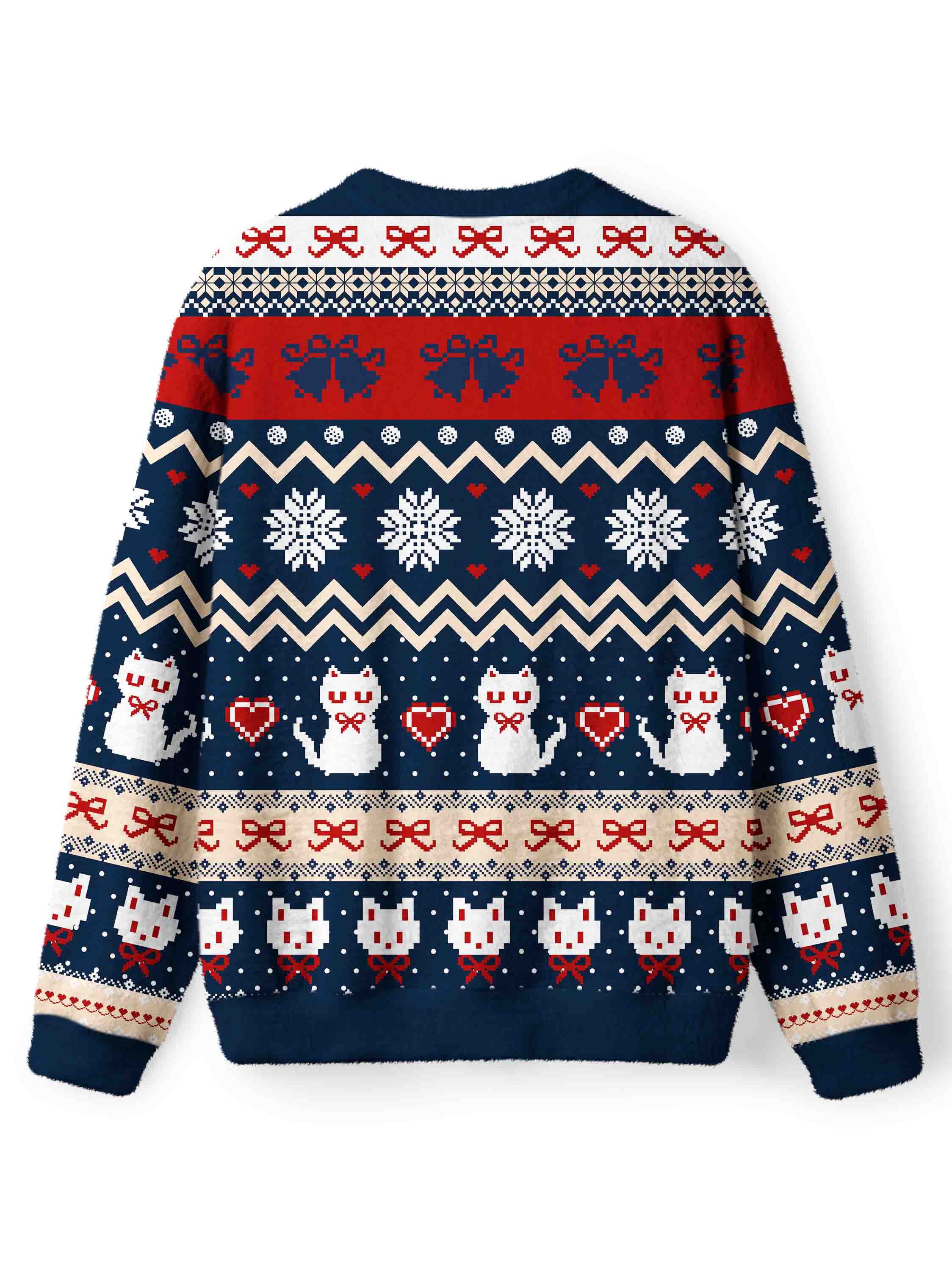 Cherryswing Women's Pixel Cat and Snowflake Nordic Fuzzy Crew Neck Sweater