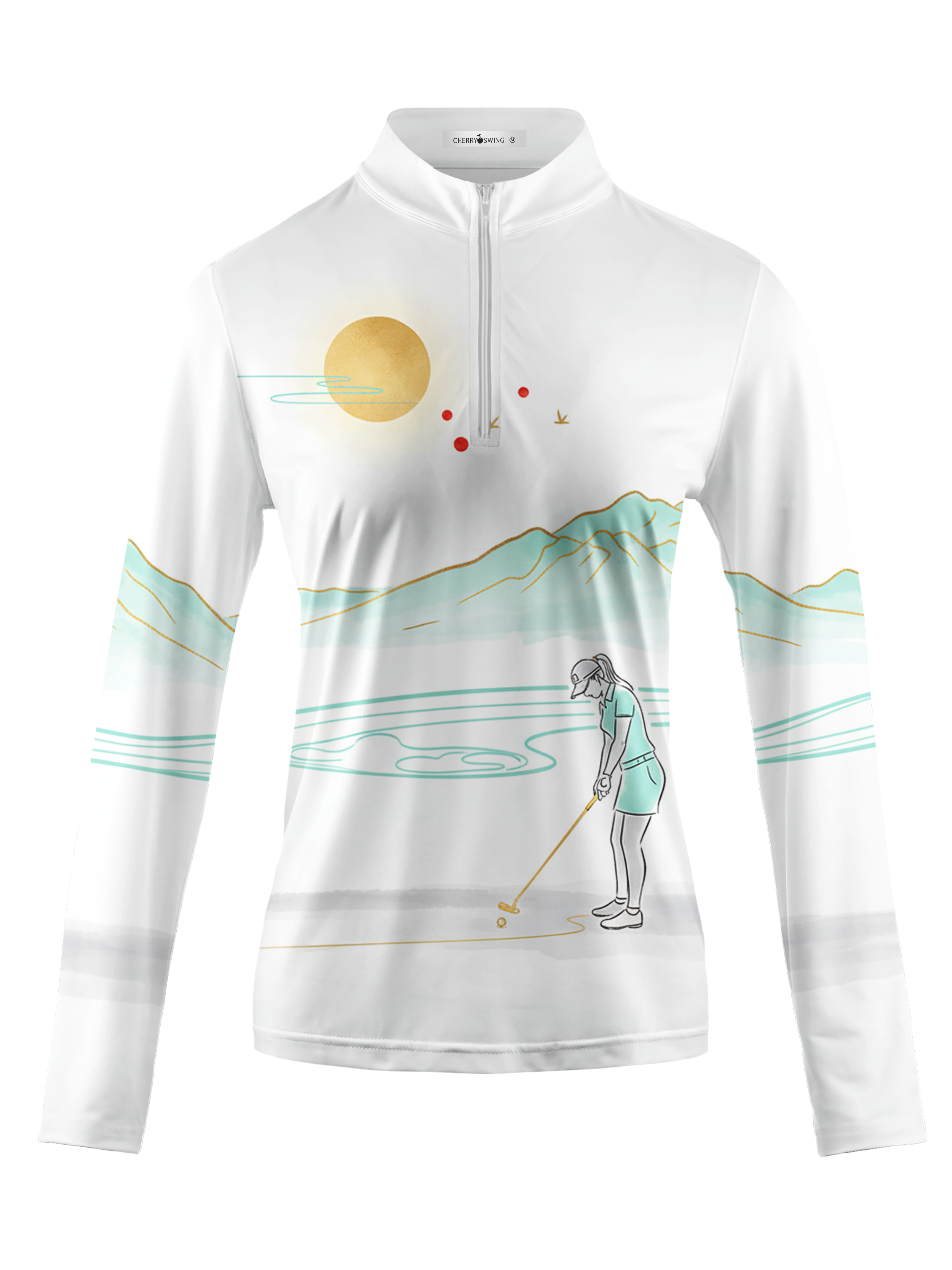 Cherryswing Women's Gradient Color FlowersLong Sleeve Golf Polo