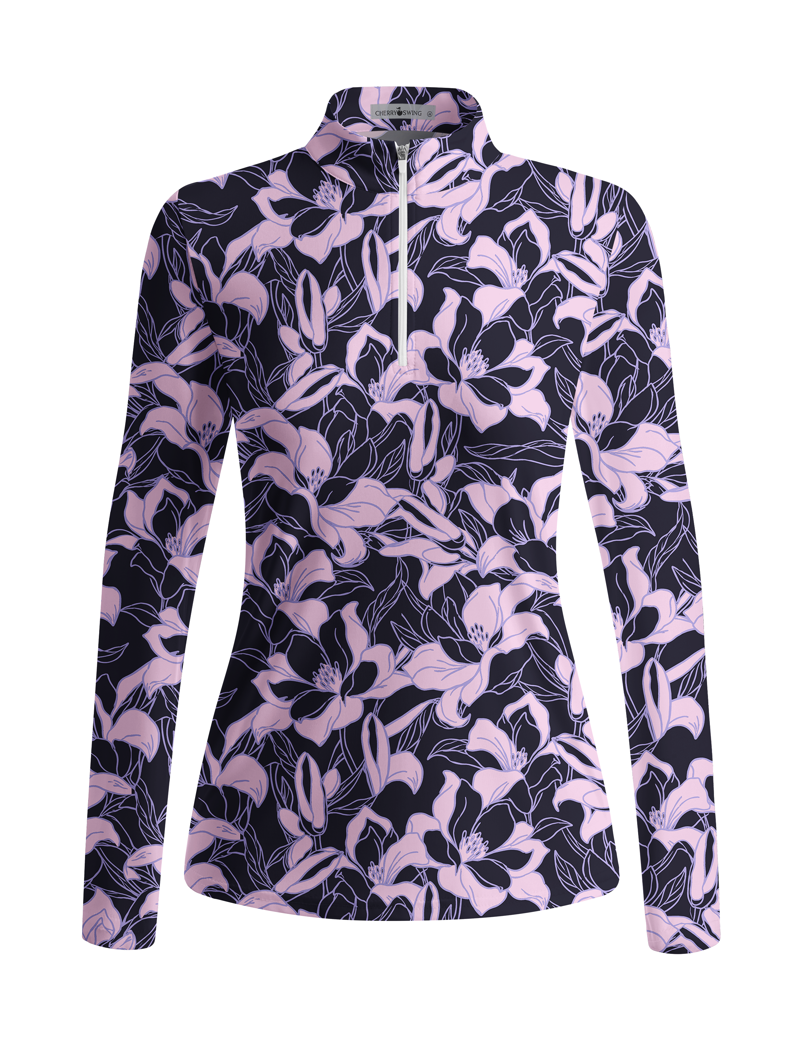 Cherryswing Women's Vintage Silhouette Floral Pattern Long Sleeve Golf Shirt