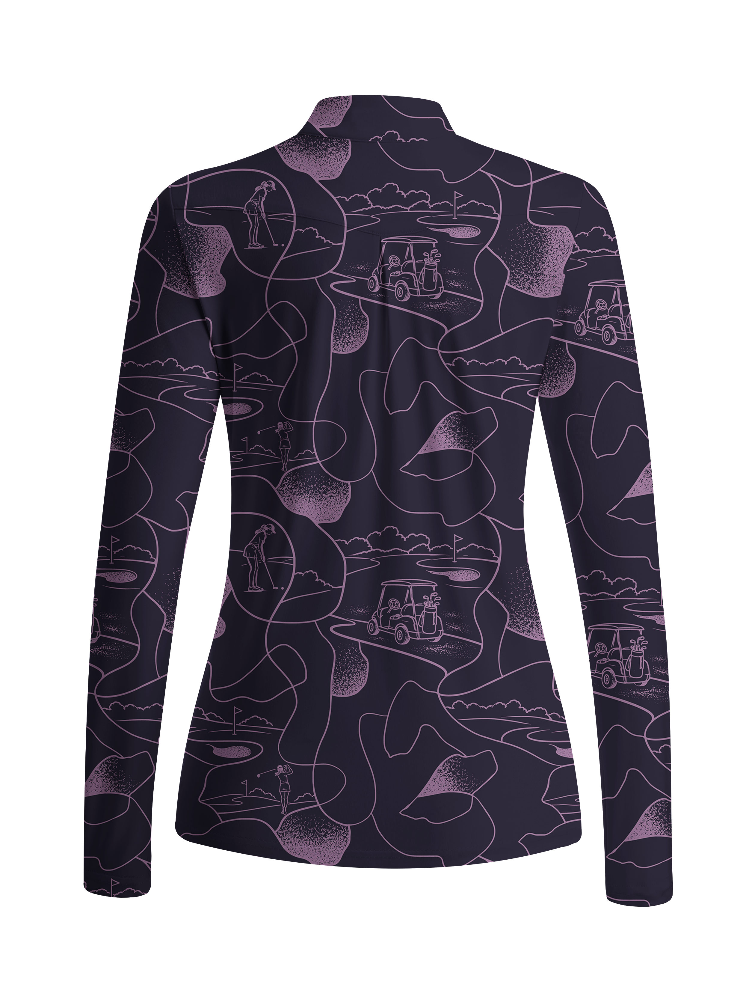 Cherryswing Women's Course Line Art Pattern Long Sleeve Golf Shirt