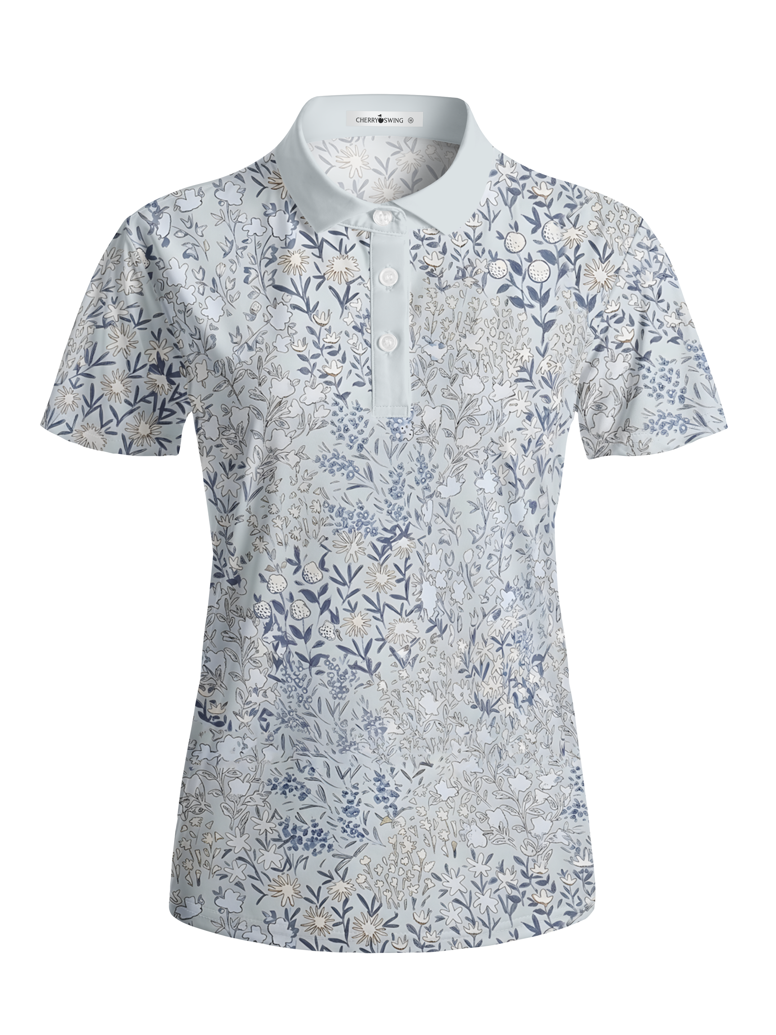 Cherryswing Women's Porcelain Botanical Sketch Short Sleeve Golf Shirt