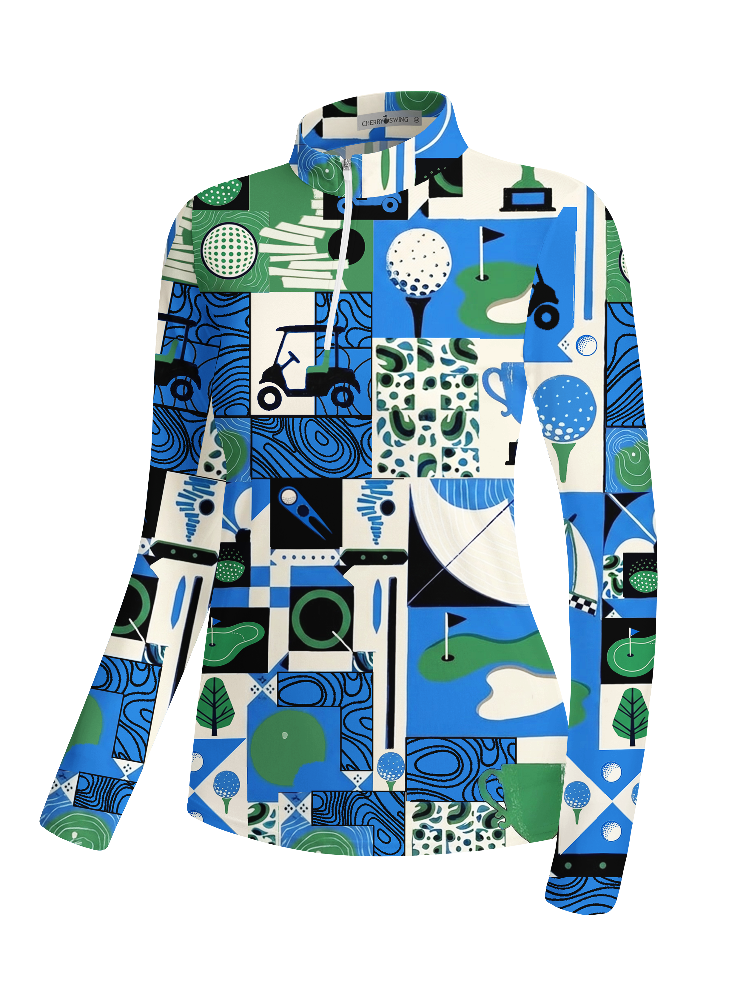 Cherryswing Women's Golf Collage Patchwork Long Sleeve Golf Shirt