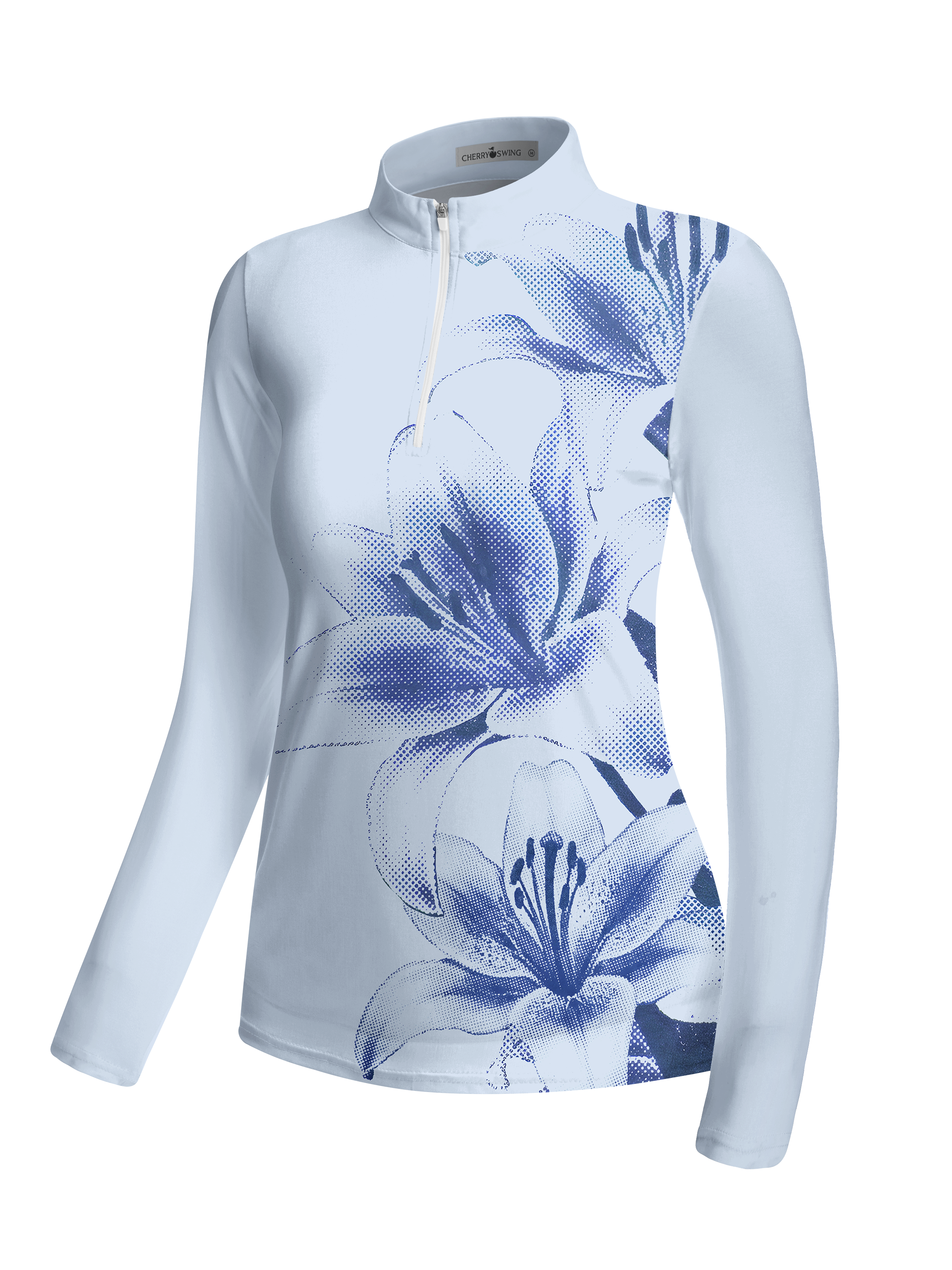 Cherryswing Women's Artistic Halftone Lily Long Sleeve Golf Shirt
