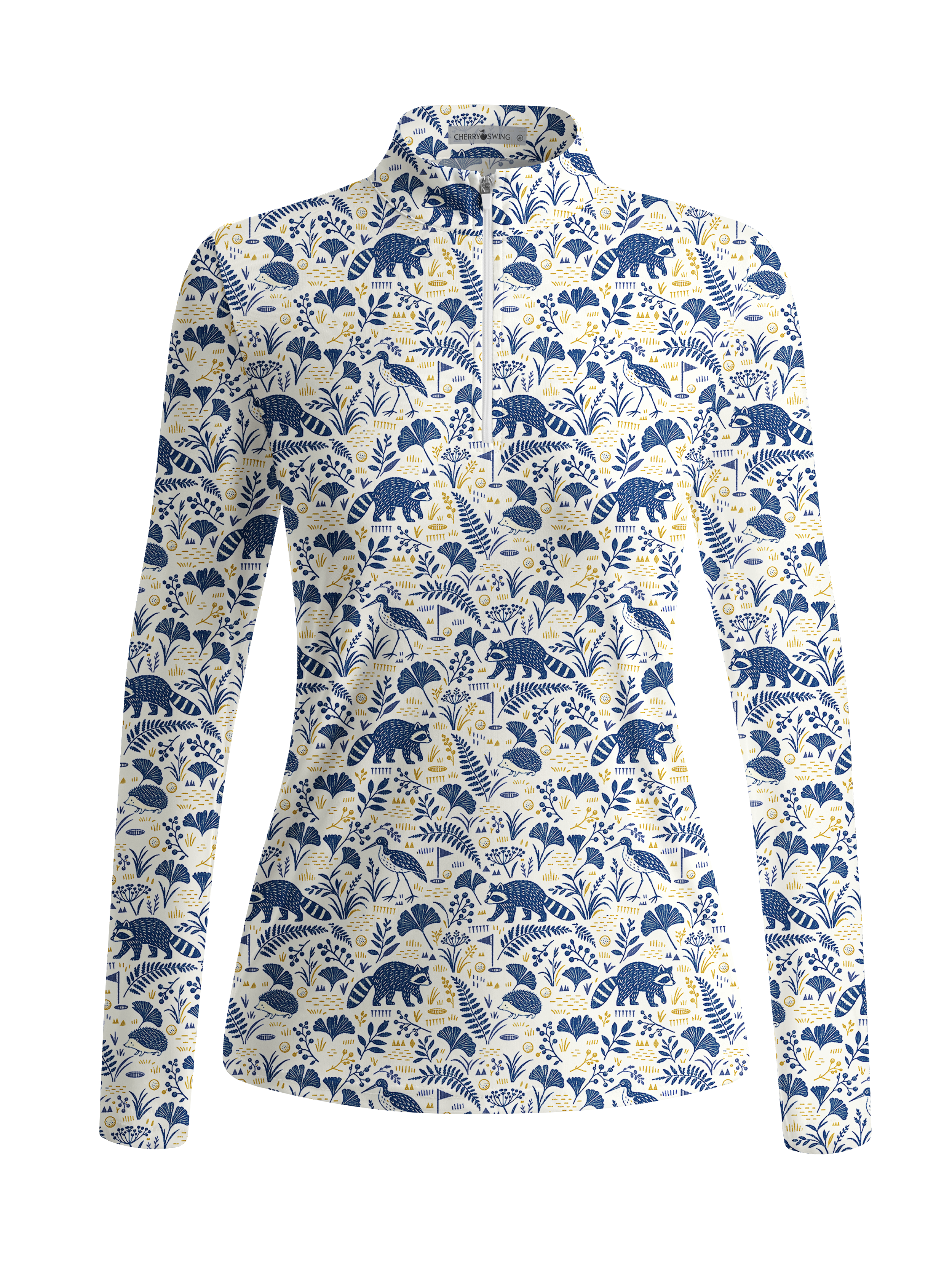 Cherryswing Women's Forest Animals and Botanical Pattern Long Sleeve Golf Shirt