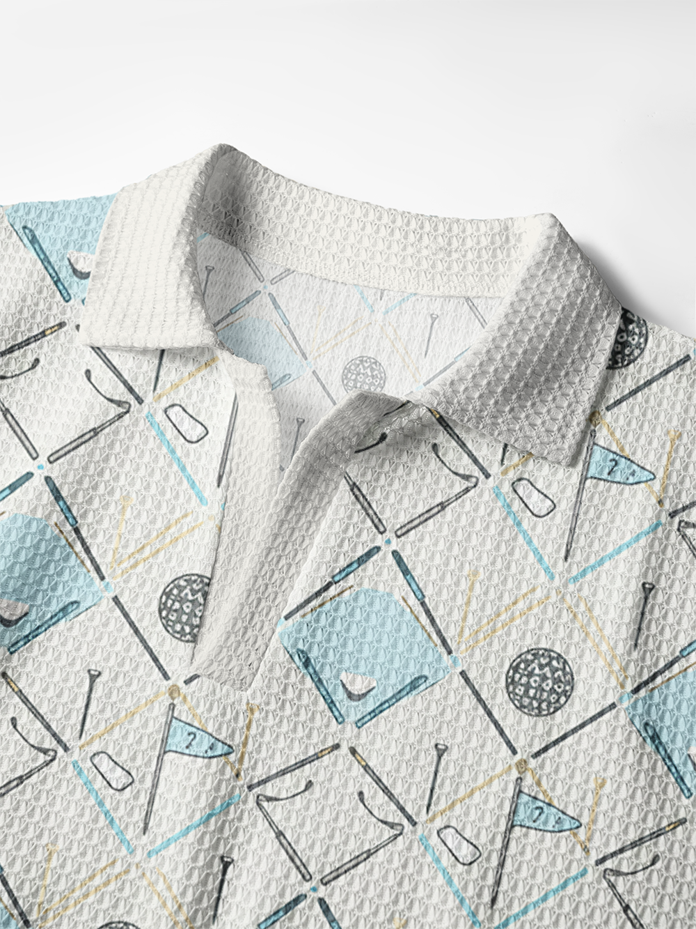 Cherryswing Argyle Links Men's Crochet Knit Polo Shirt