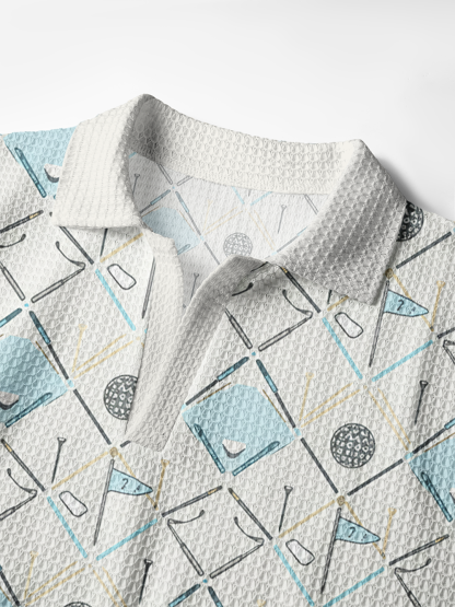 Cherryswing Argyle Links Men's Crochet Knit Polo Shirt