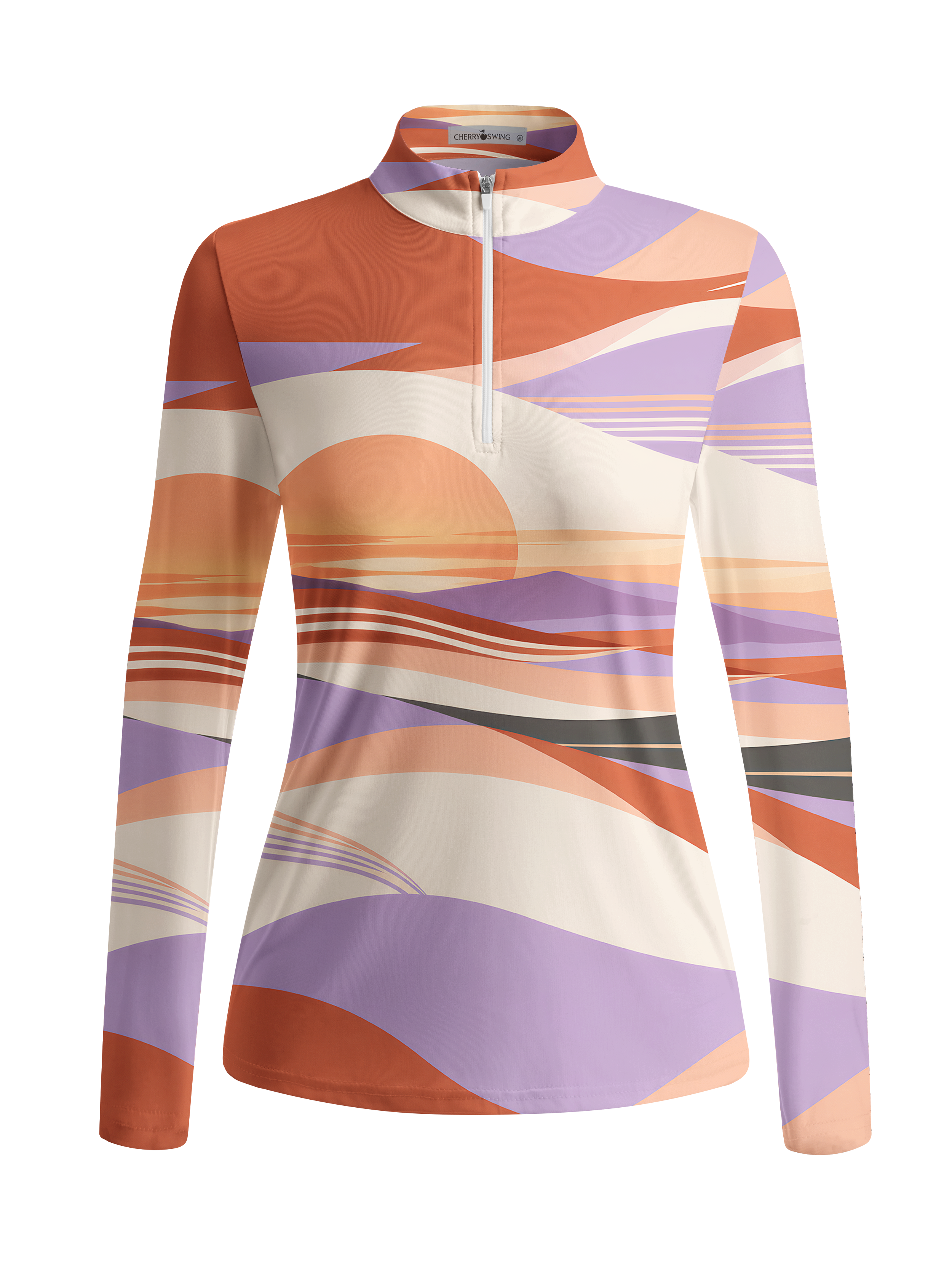 Cherryswing Women's Gradient Color FlowersLong Sleeve Golf Polo