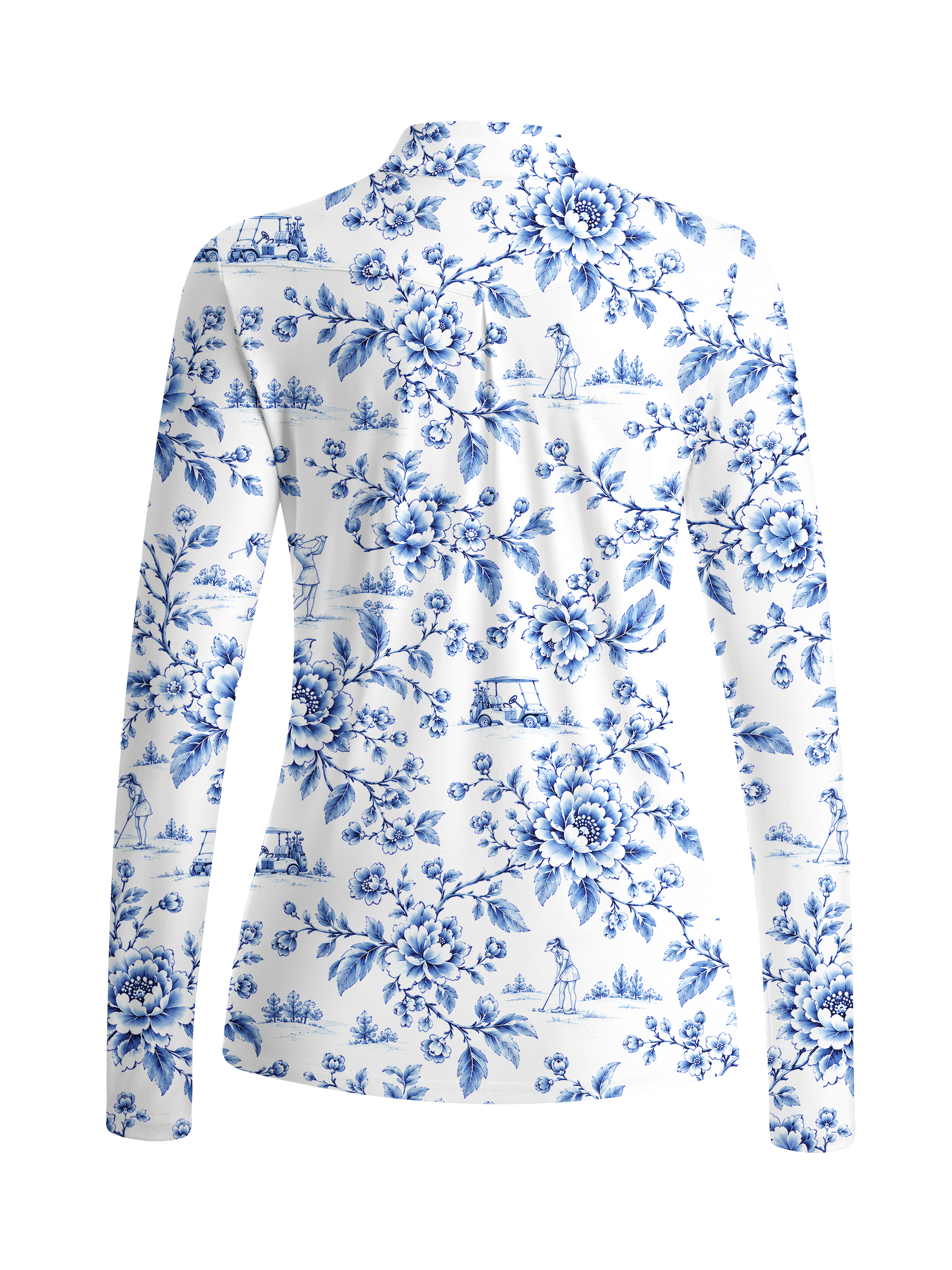 Cherryswing Women's Blue and White Pastoral Golf Style Long Sleeve Shirt
