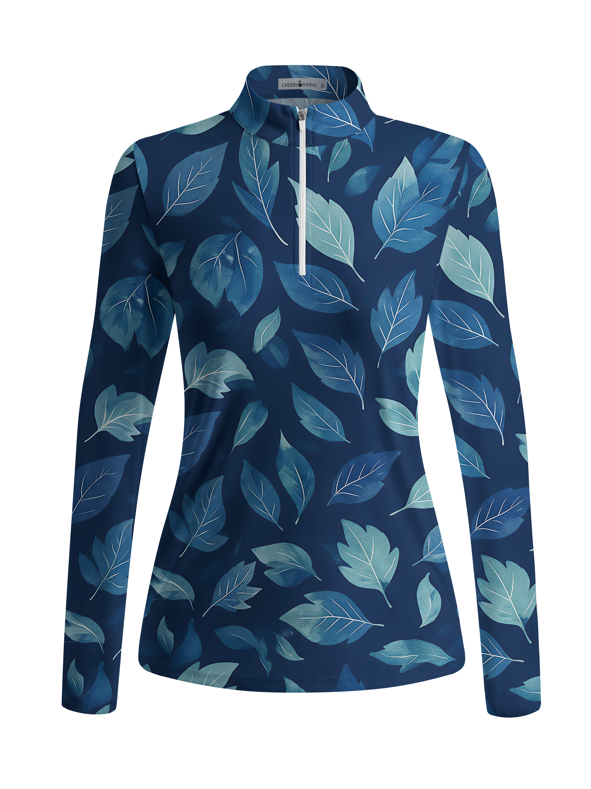 Cherryswing Women's Gradient Color FlowersLong Sleeve Golf Polo