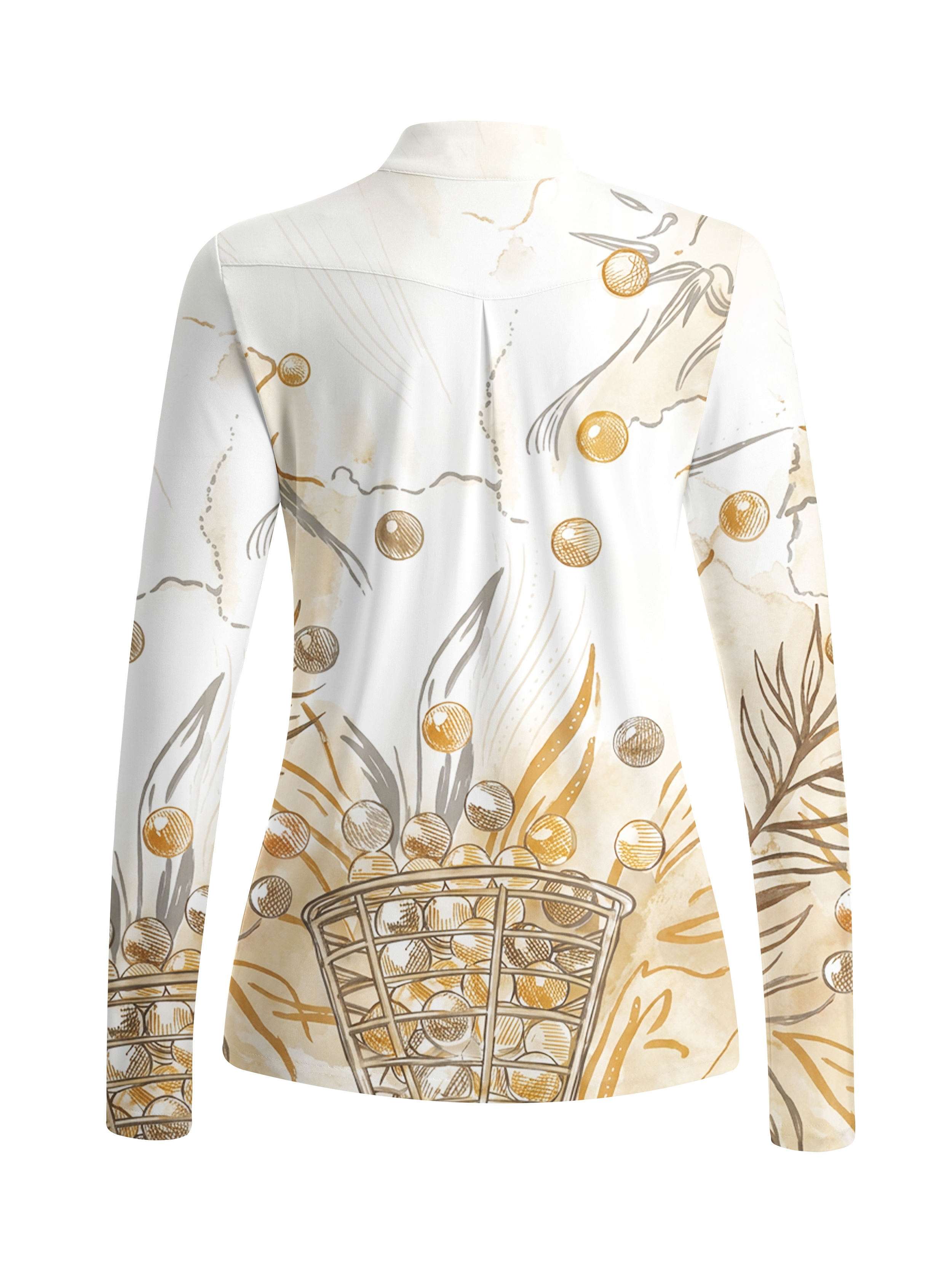 Cherryswing Women's Golden Harvest Illustration Long Sleeve Golf Shirt