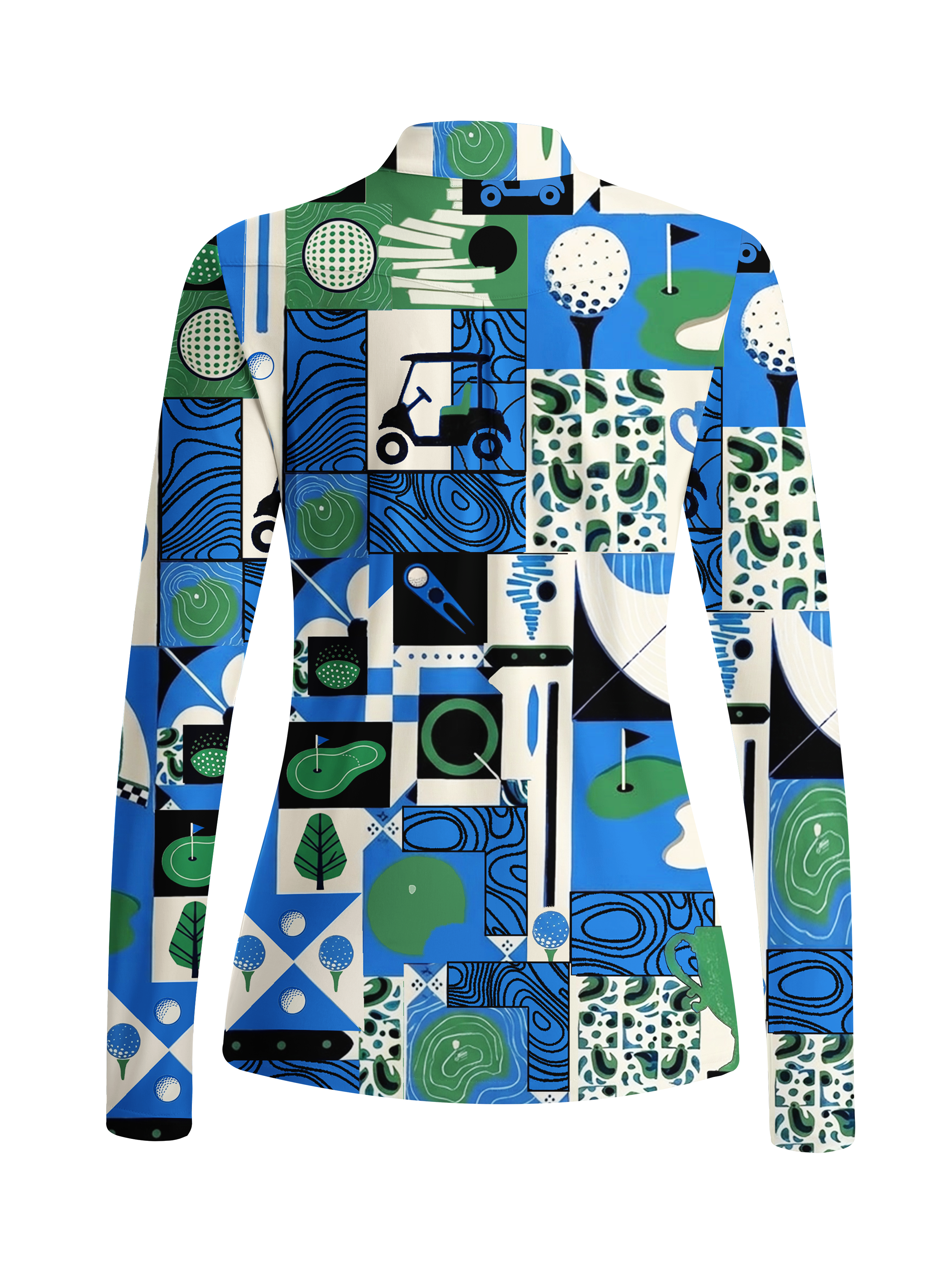 Cherryswing Women's Golf Collage Patchwork Long Sleeve Golf Shirt