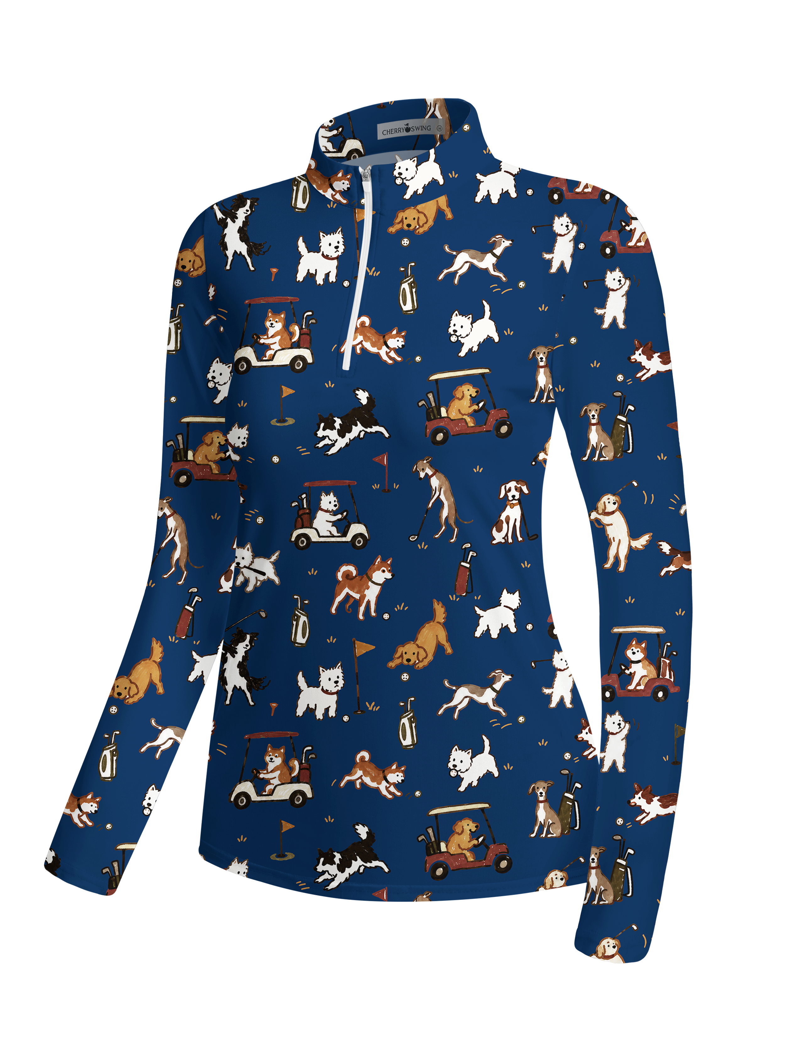 Cherryswing Women's Cute Golf Pup Novelty Print Long Sleeve Golf Shirt