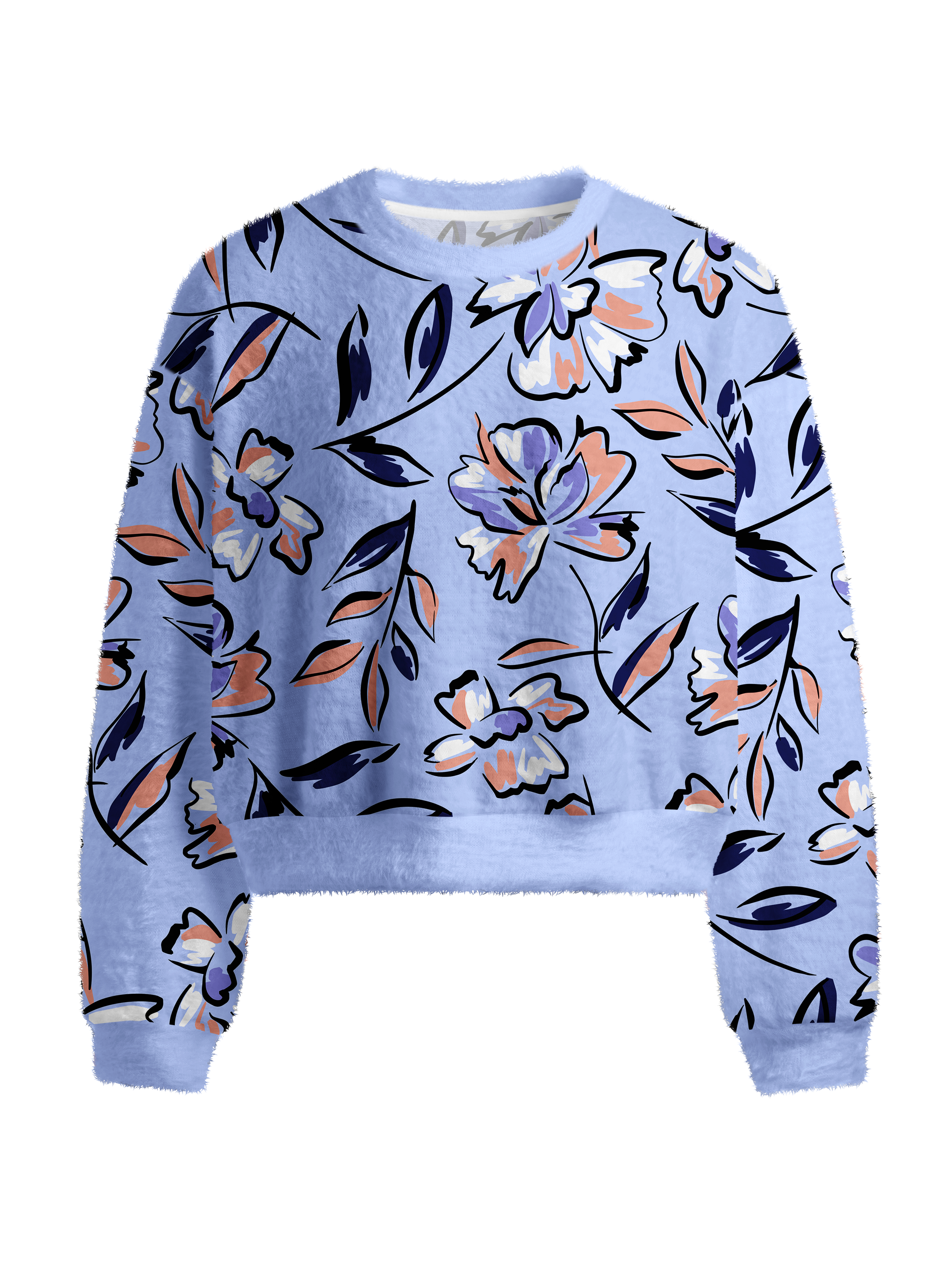 Cherryswing Women's Lilac Floral Fuzzy Knit Sweater
