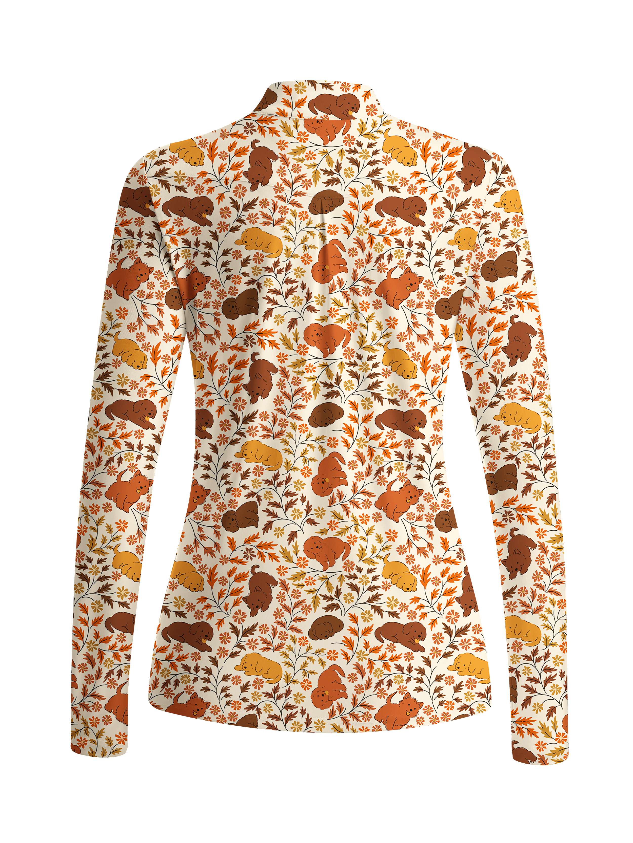 Cherryswing Women's Puppy and Leaf Print Long Sleeve Golf Shirt