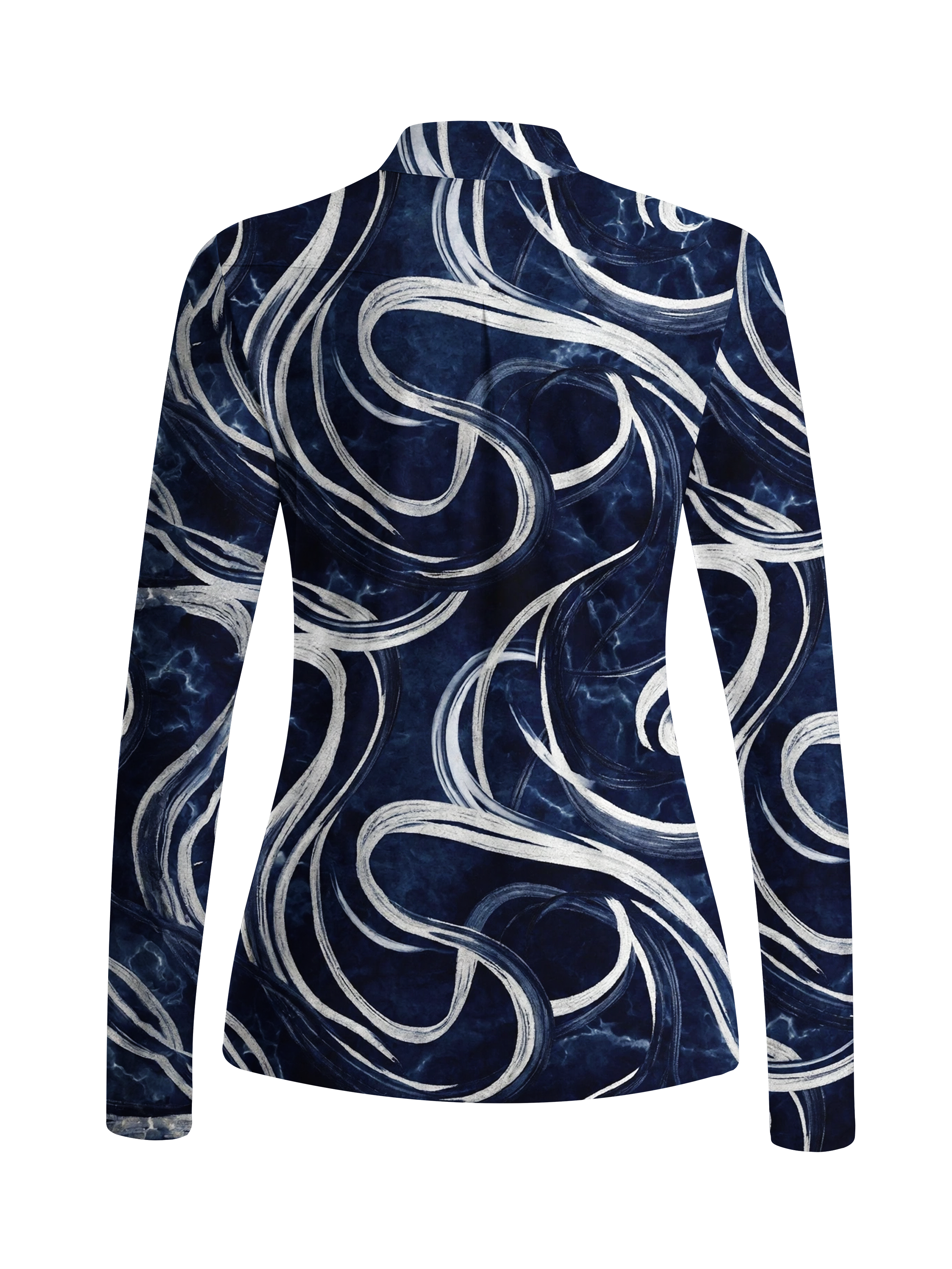 Cherryswing Women's Silver Swirl Marble Long Sleeve Golf Shirt