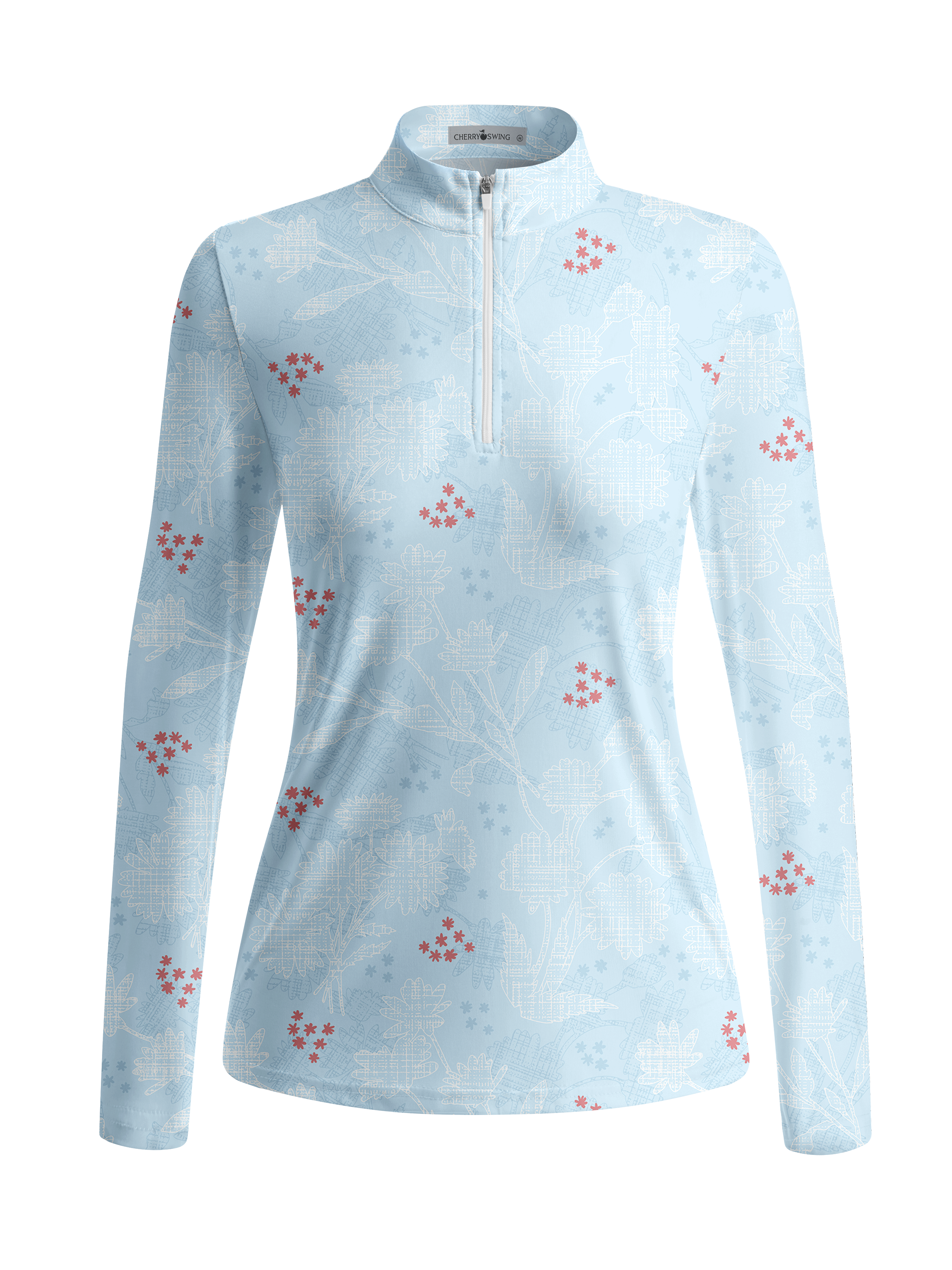 Cherryswing Women's Line Art Floral and Star Pattern Long Sleeve Golf Shirt