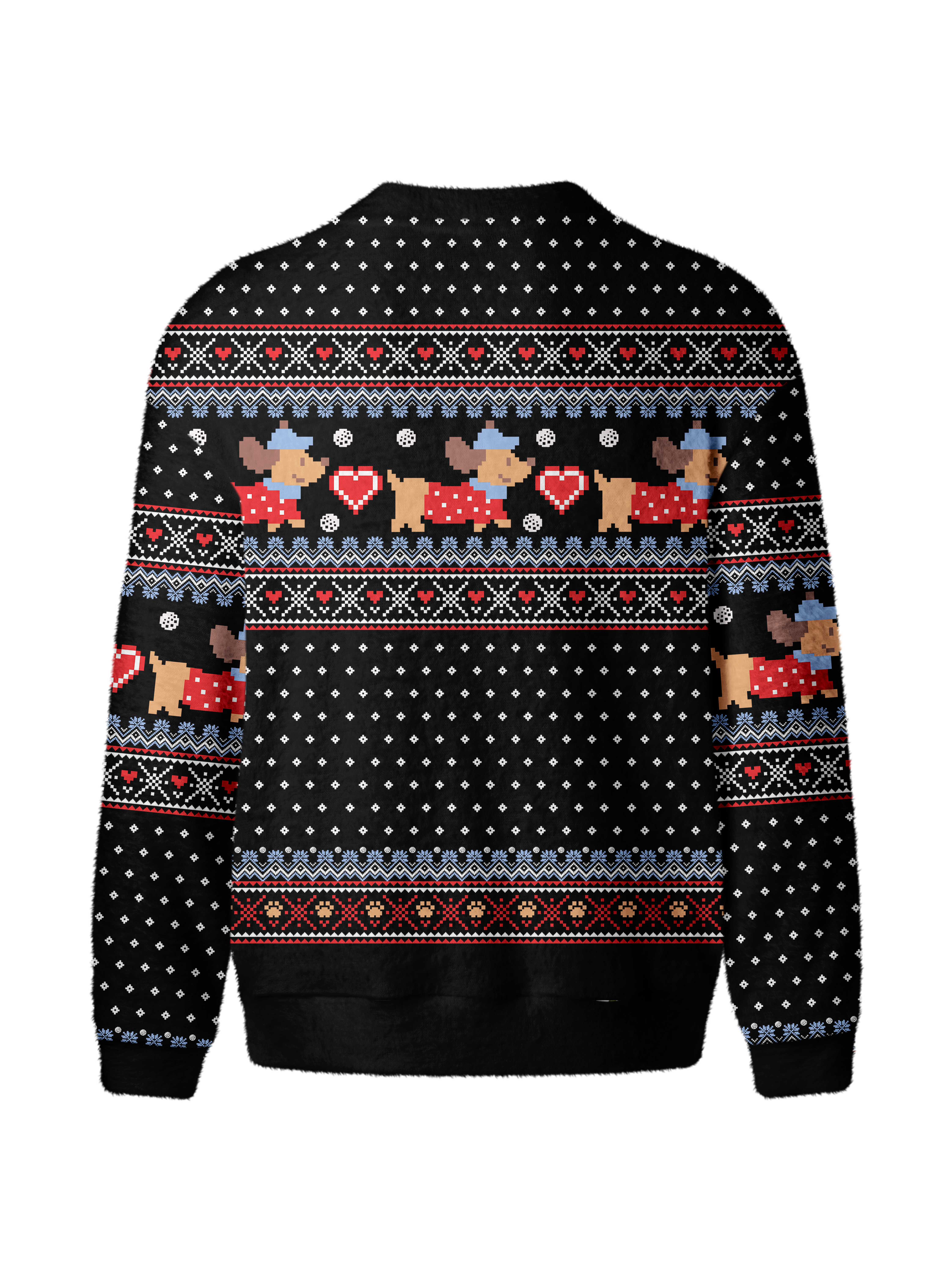 Cherryswing Pixel Dog and Heart Nordic Fuzzy Men's Cardigan Knit Sweaters