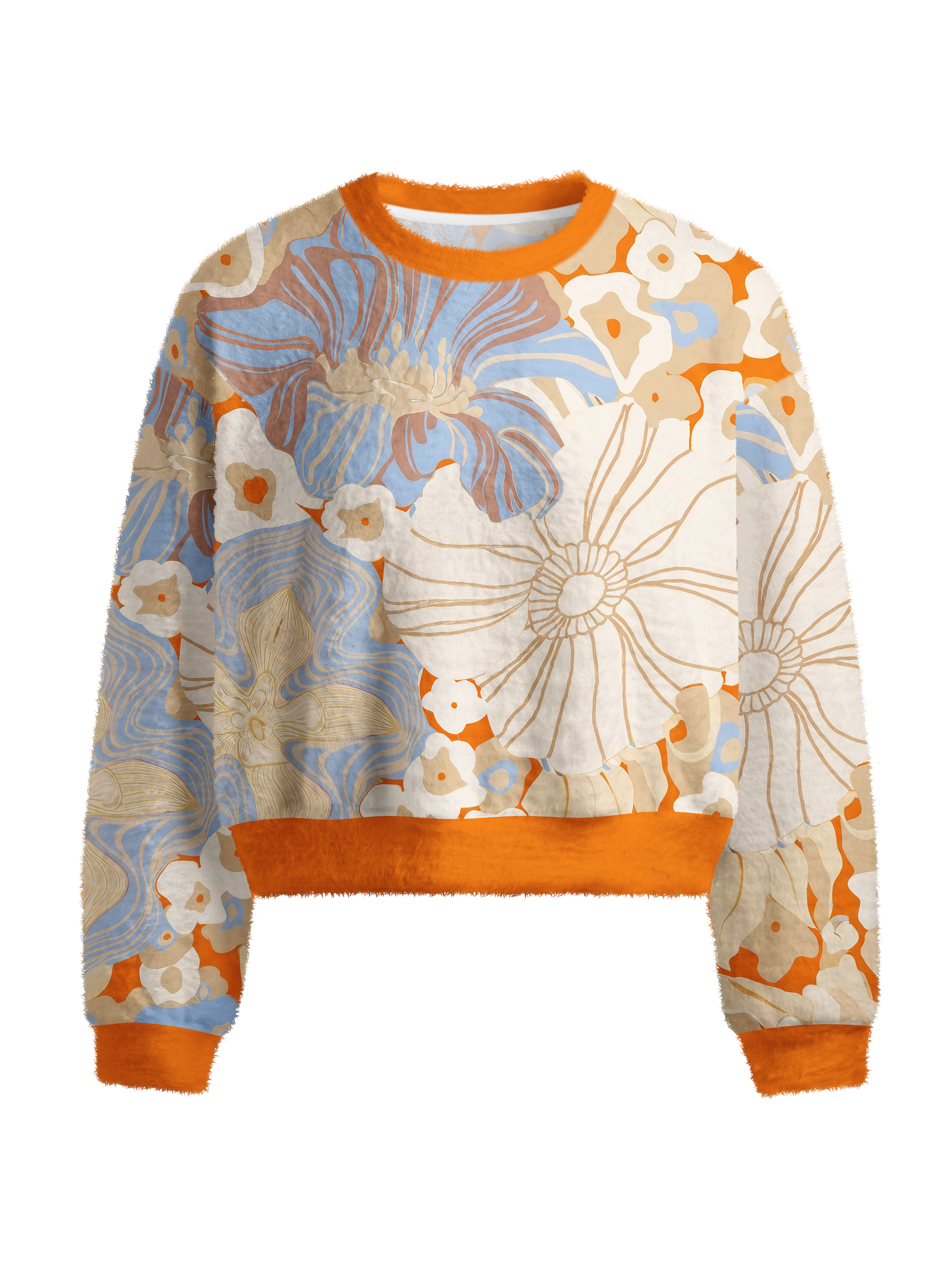 Cherryswing Women's Sunset Floral Abstract Fuzzy Knit Golf Sweater
