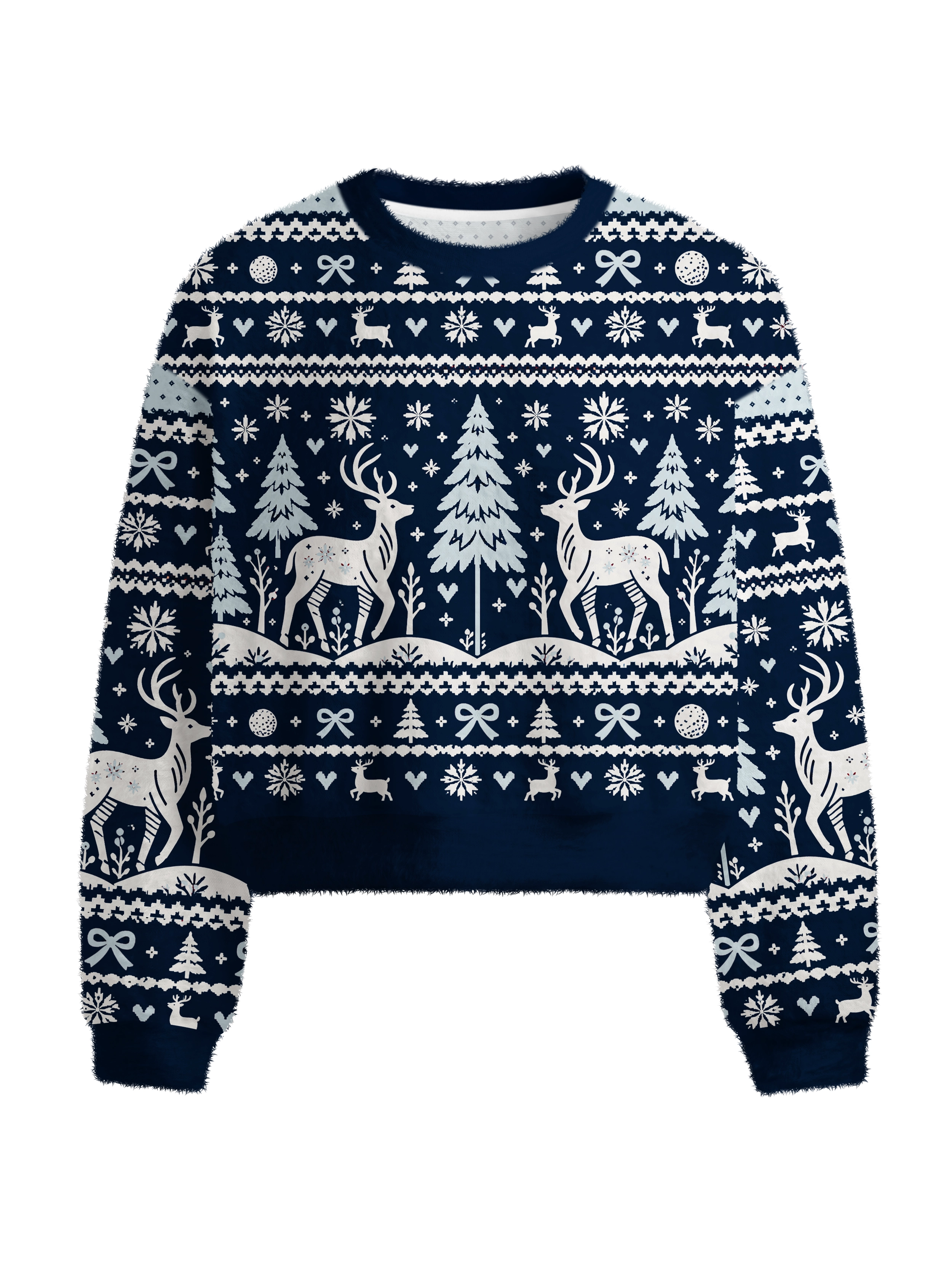 Cherryswing Women's Pastoral Snowscape Fuzzy Knit Golf Sweater