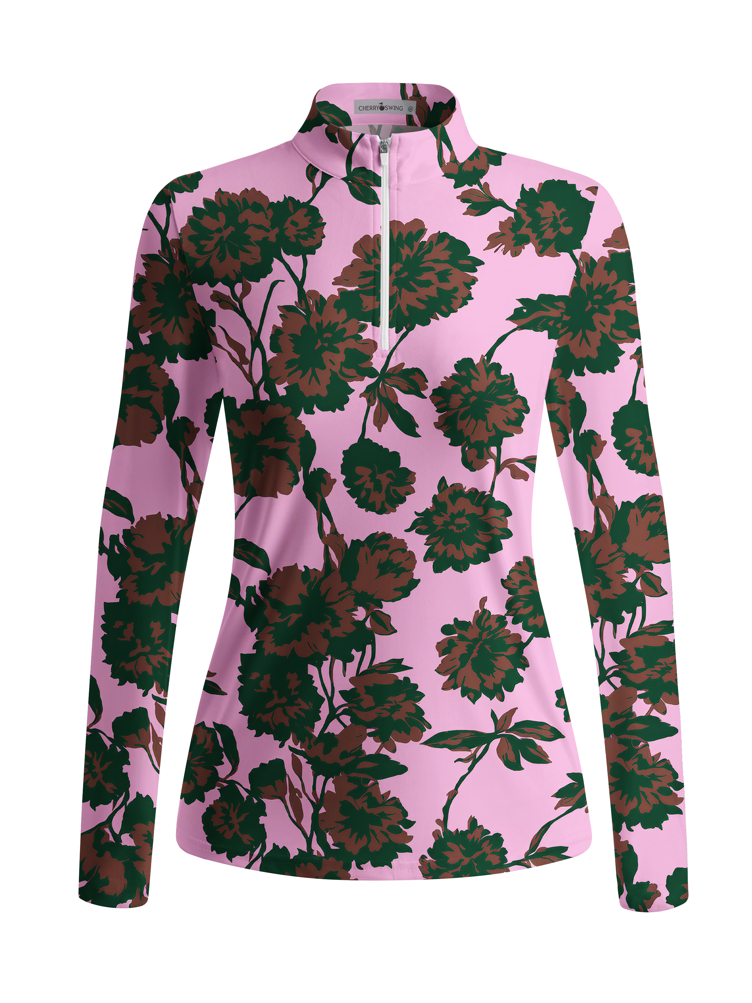 Cherryswing Women's Gradient Color FlowersLong Sleeve Golf Polo