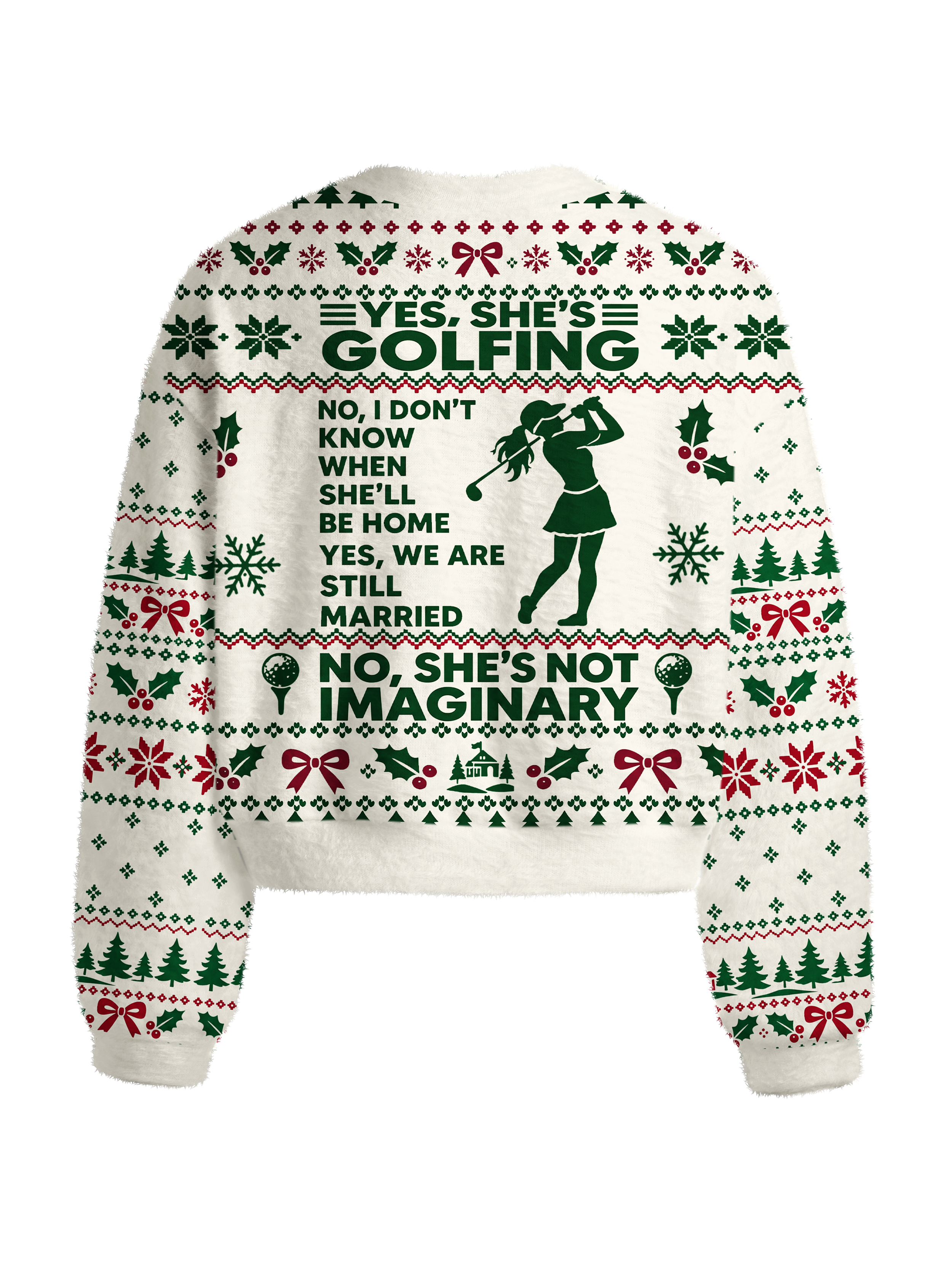 Cherryswing Women's Festive Golf Humor Fuzzy Knit Golf Sweater
