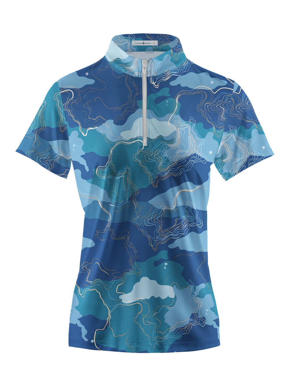 Cherryswing Women's Topographic Contour Print Short Sleeve Golf Shirt