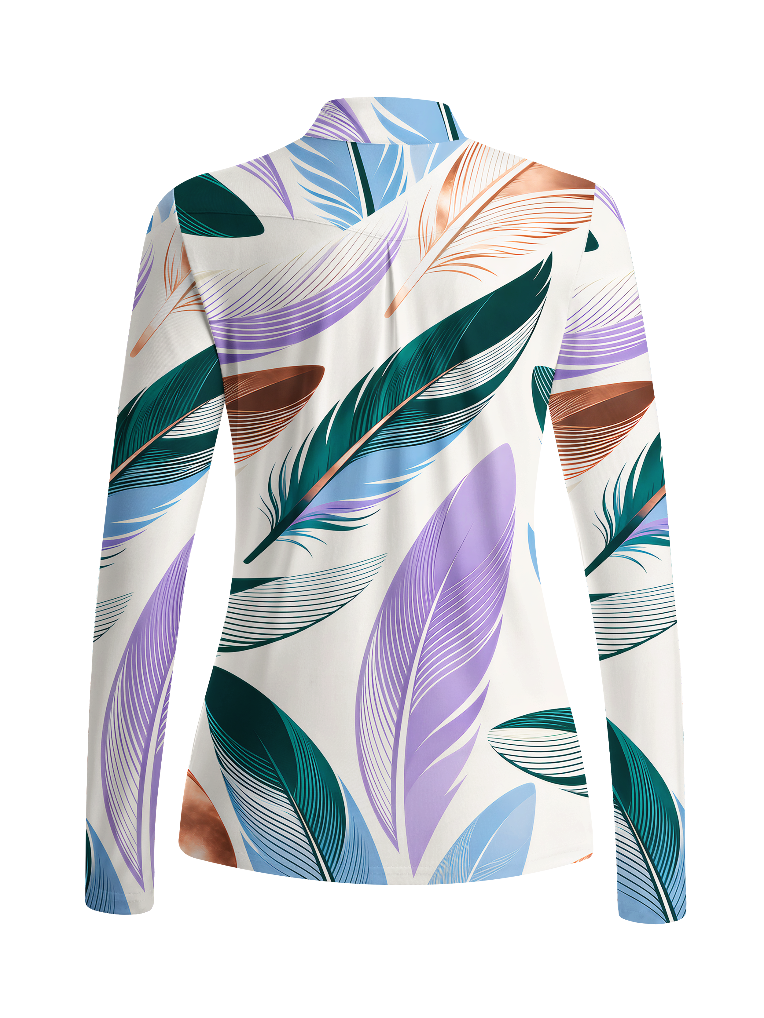 Cherryswing Women's Iridescent Feather Art Long Sleeve Golf Shirt