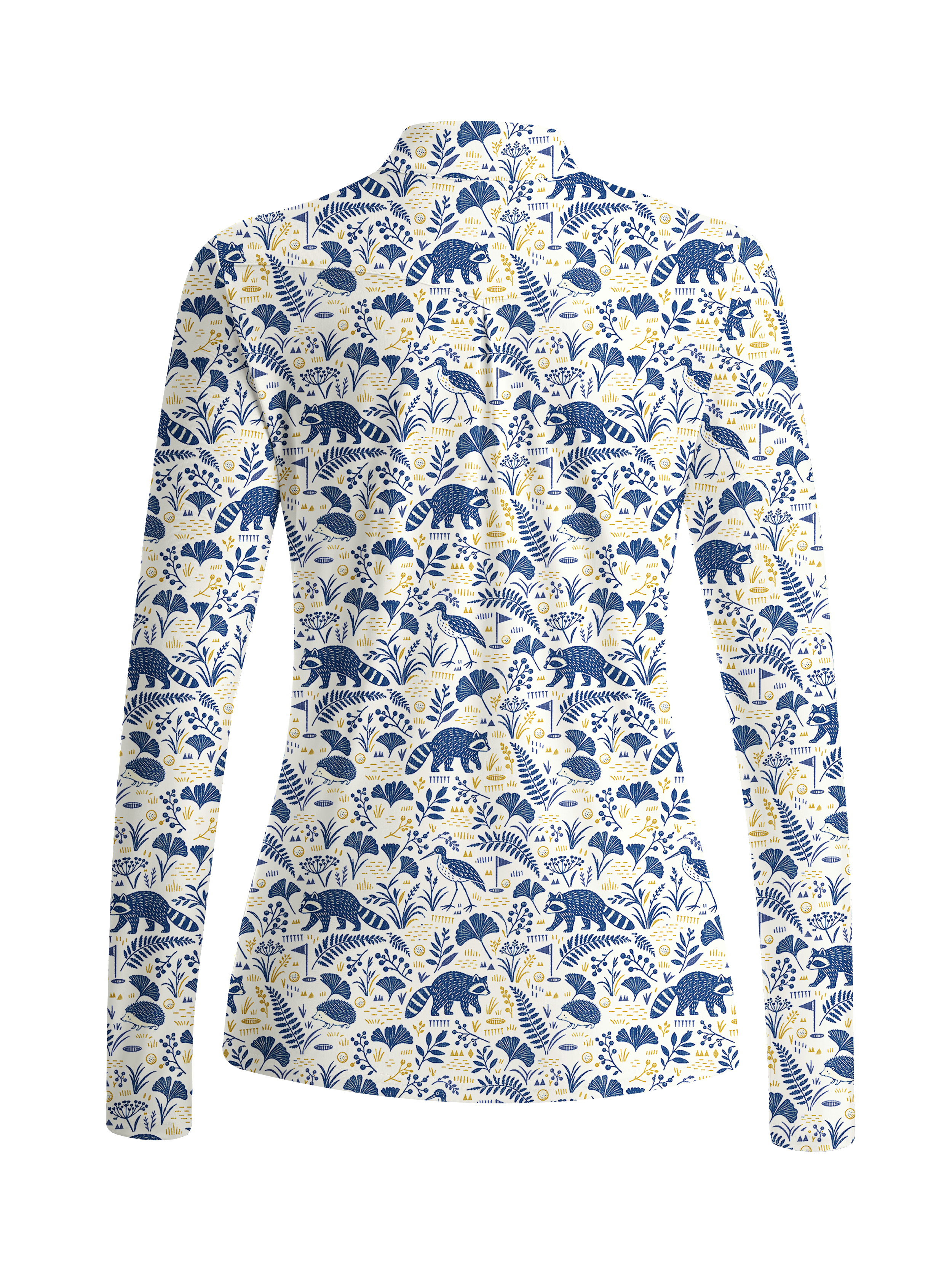 Cherryswing Women's Forest Animals and Botanical Pattern Long Sleeve Golf Shirt