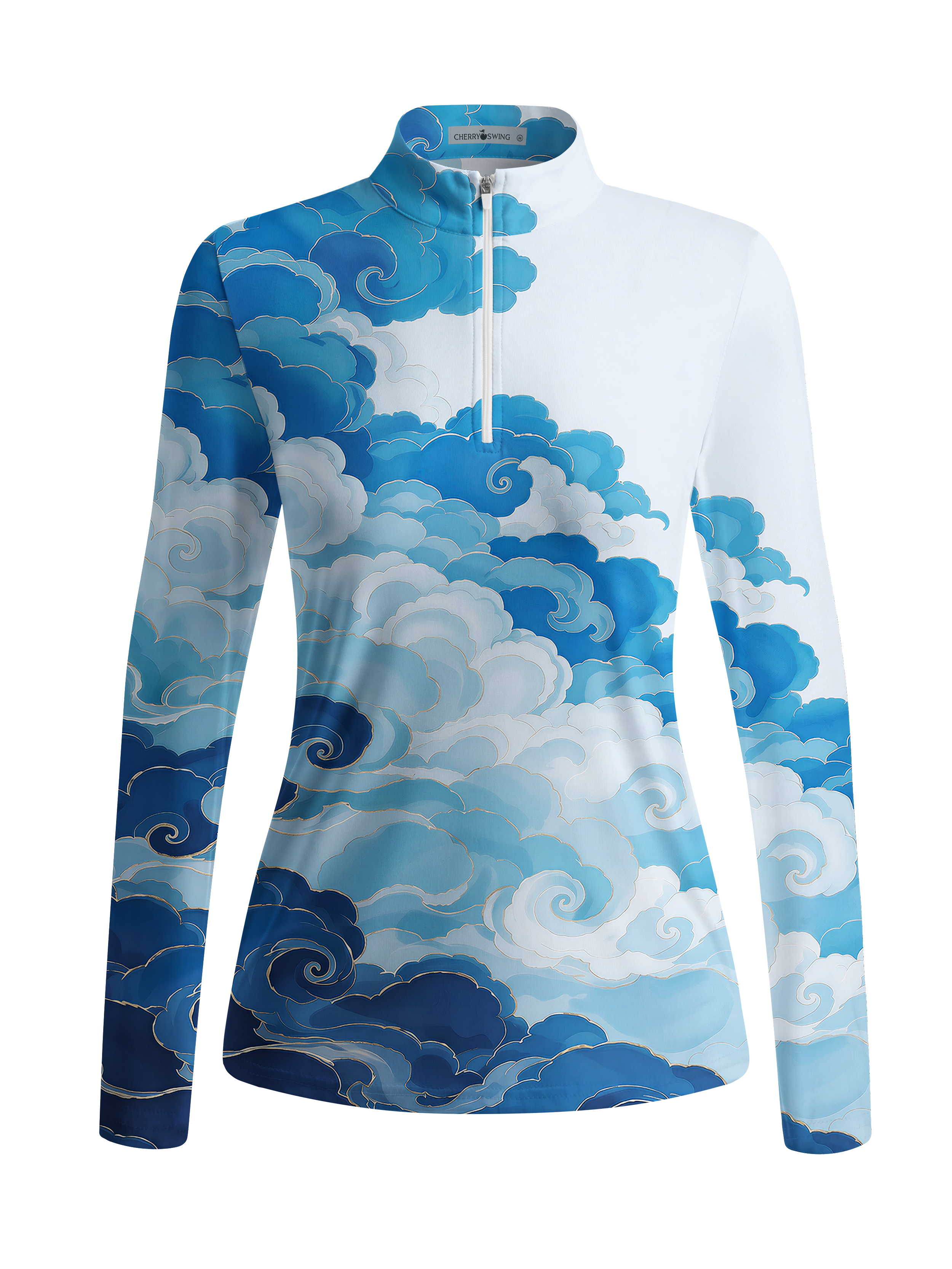 Cherryswing Women's Oriental Auspicious Cloud Long Sleeve Golf Shirt
