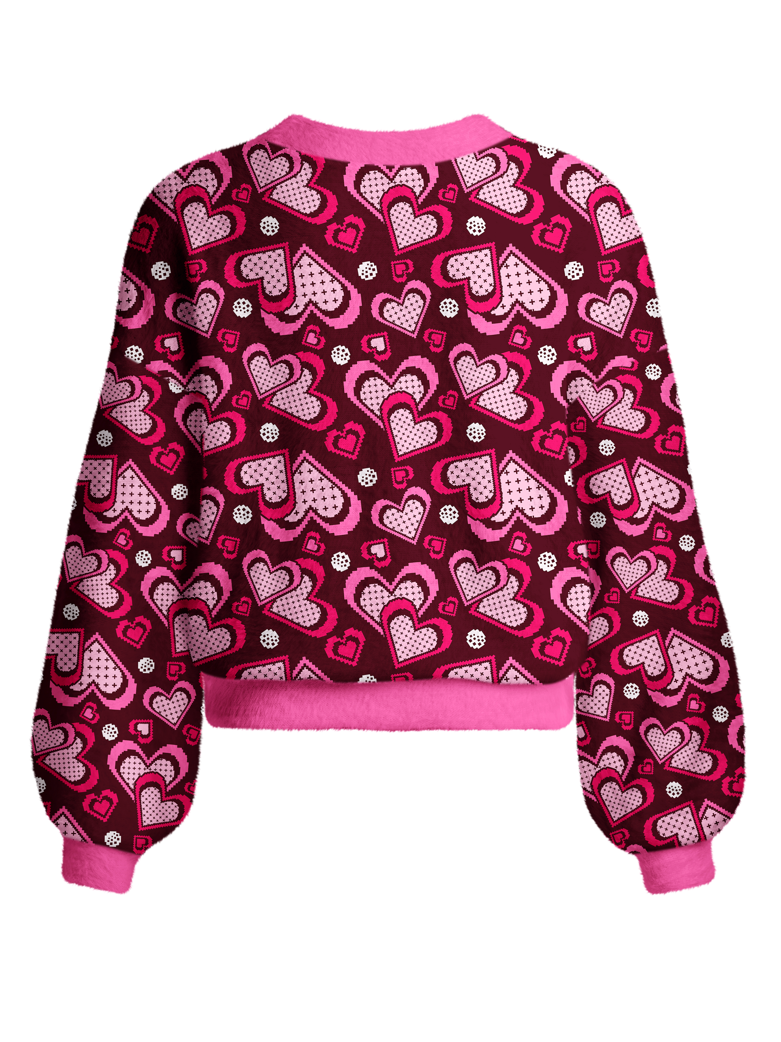 Cherryswing Women's Retro Pixel Heart Fuzzy Knit Golf Cardigan