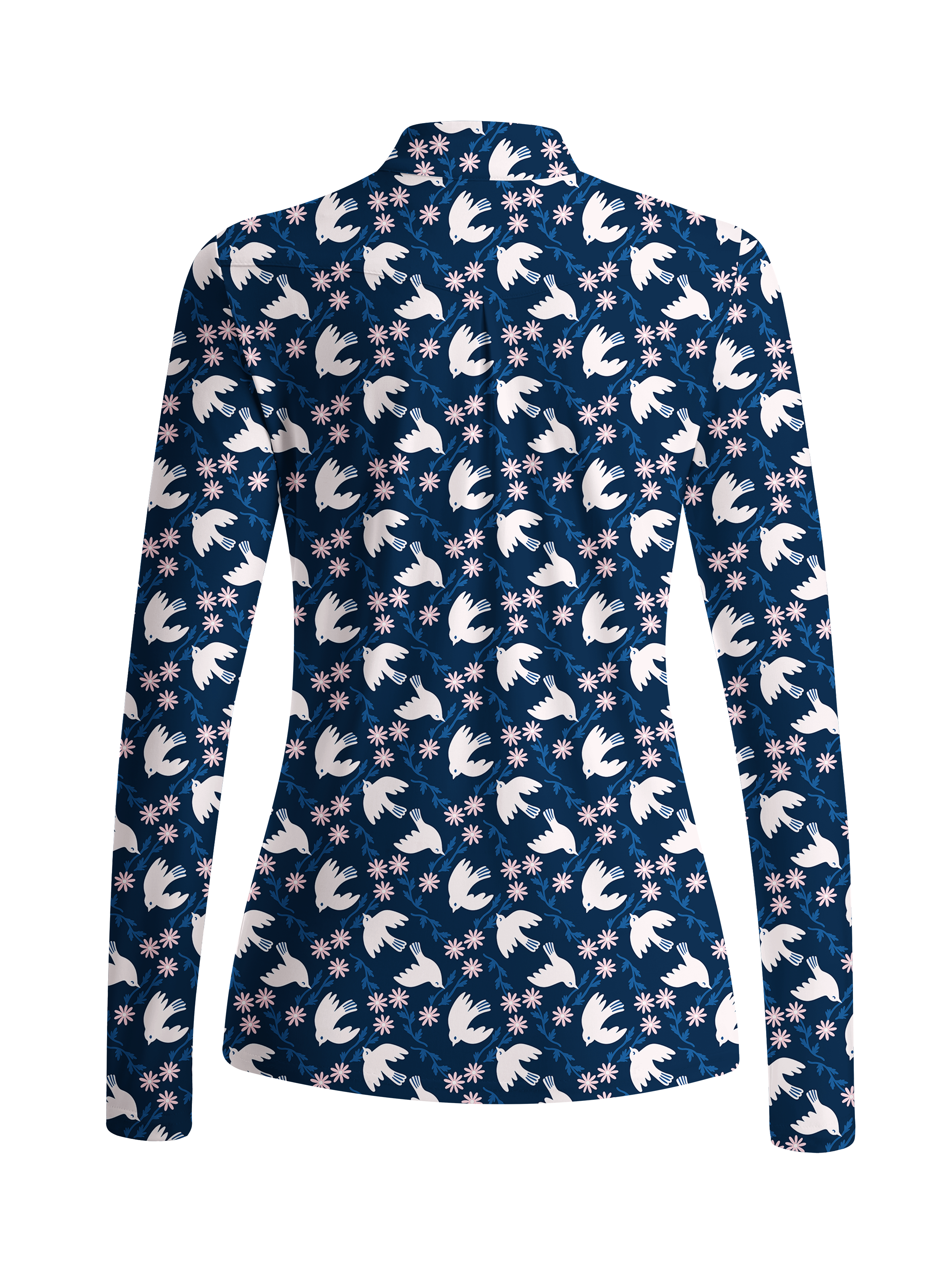 Cherryswing Women's Flying Birds and Blossoms Long Sleeve Golf Shirt