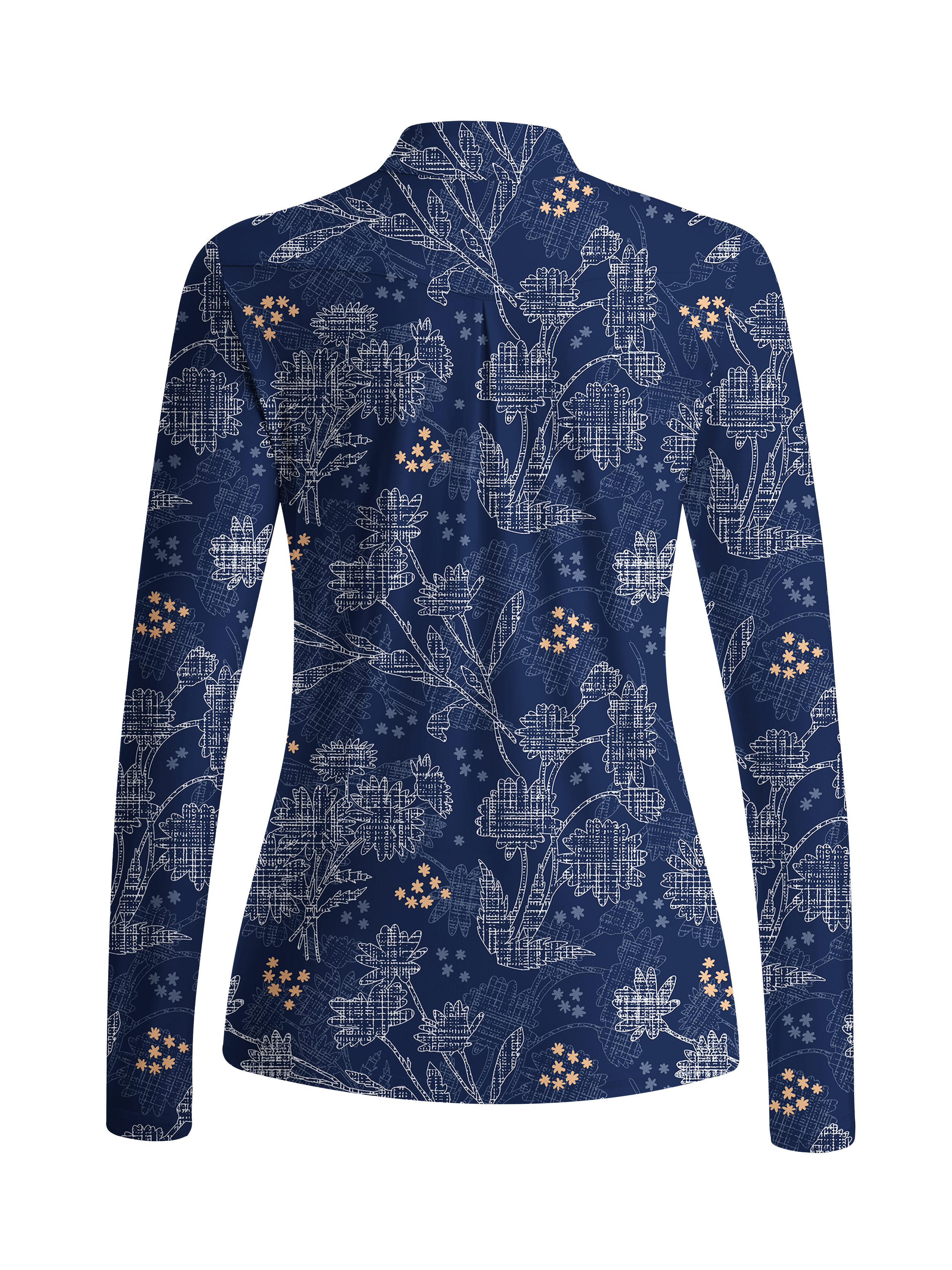 Cherryswing Women's Line Art Floral and Star Pattern Long Sleeve Golf Shirt