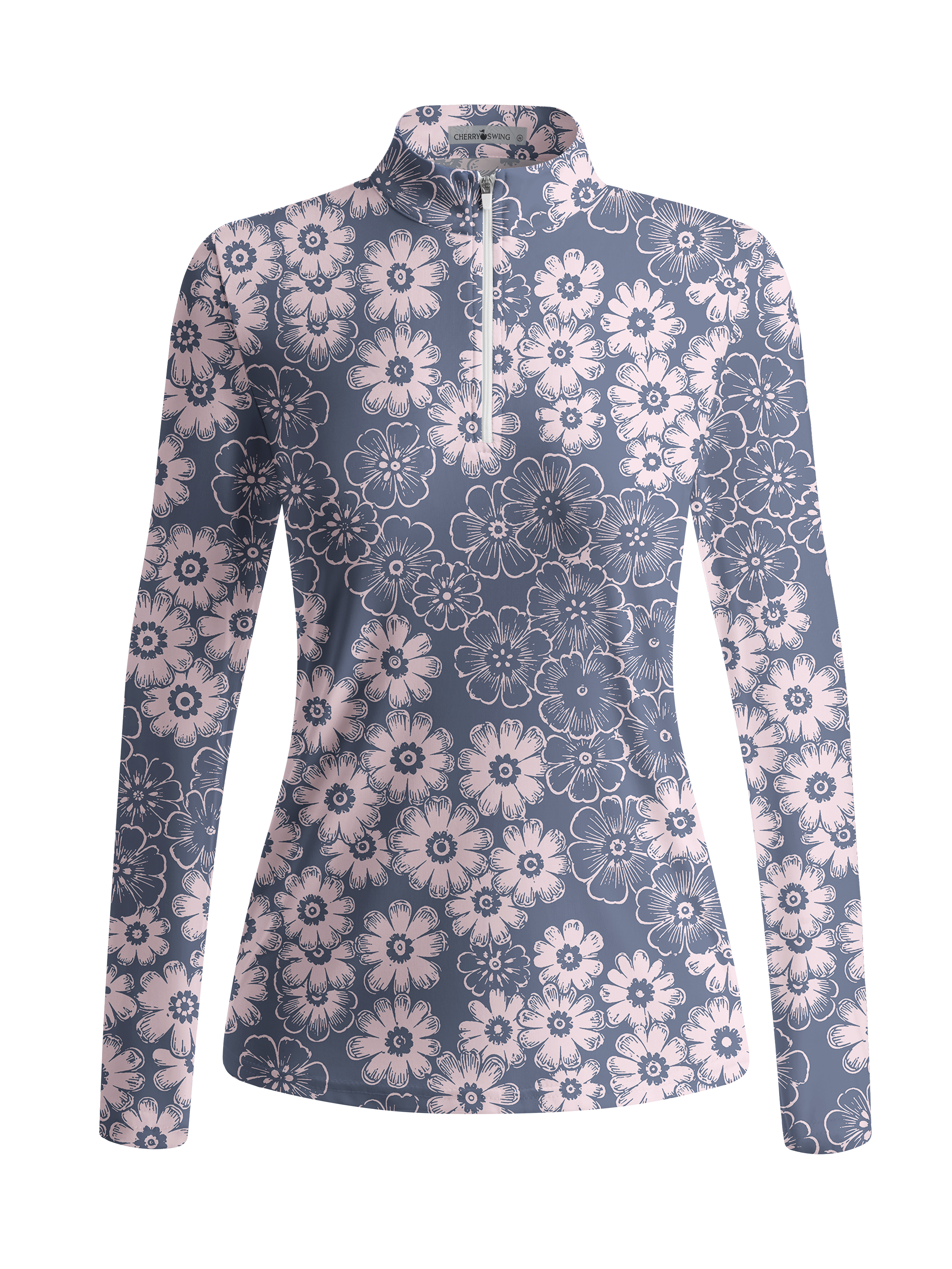 Cherryswing Women's Gradient Color FlowersLong Sleeve Golf Polo