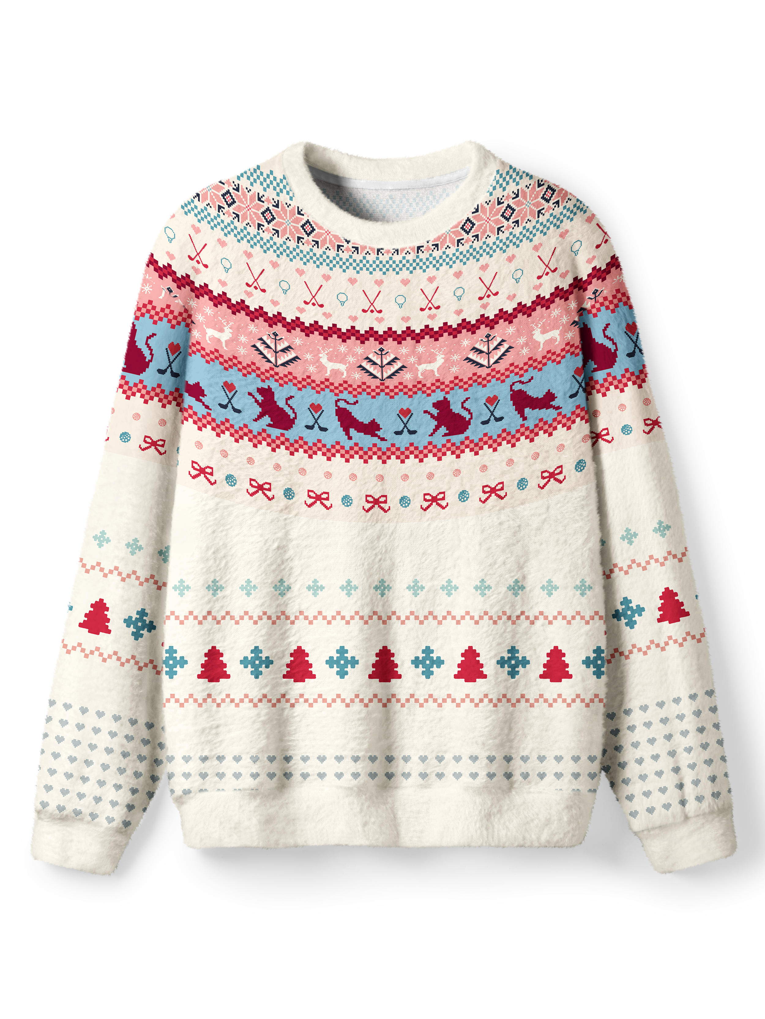 Cherryswing Women's Festive Nordic Cat and Golf Crew Neck Sweater