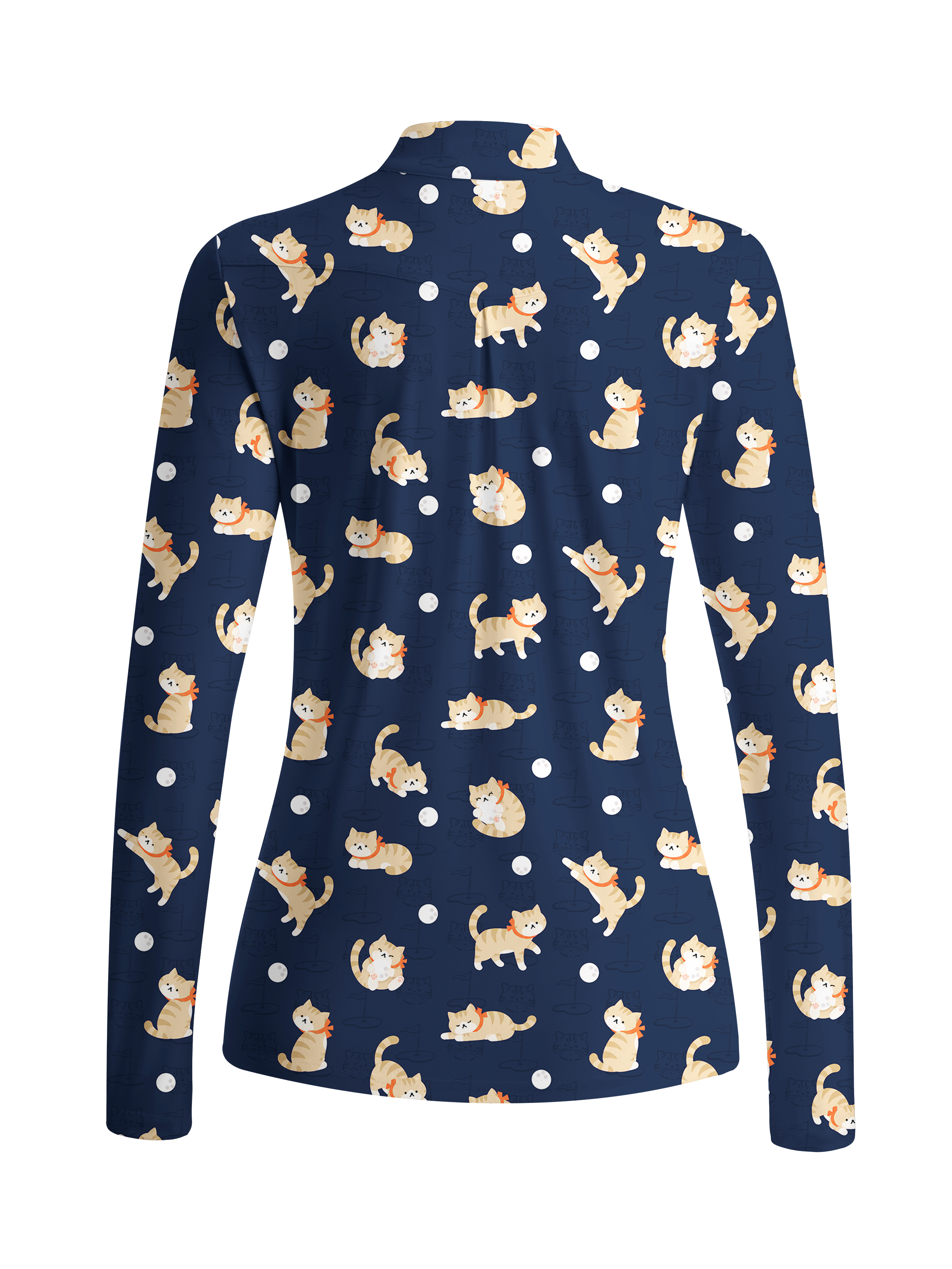 Cherryswing Women's Playful Cat Novelty Print Long Sleeve Golf Shirt