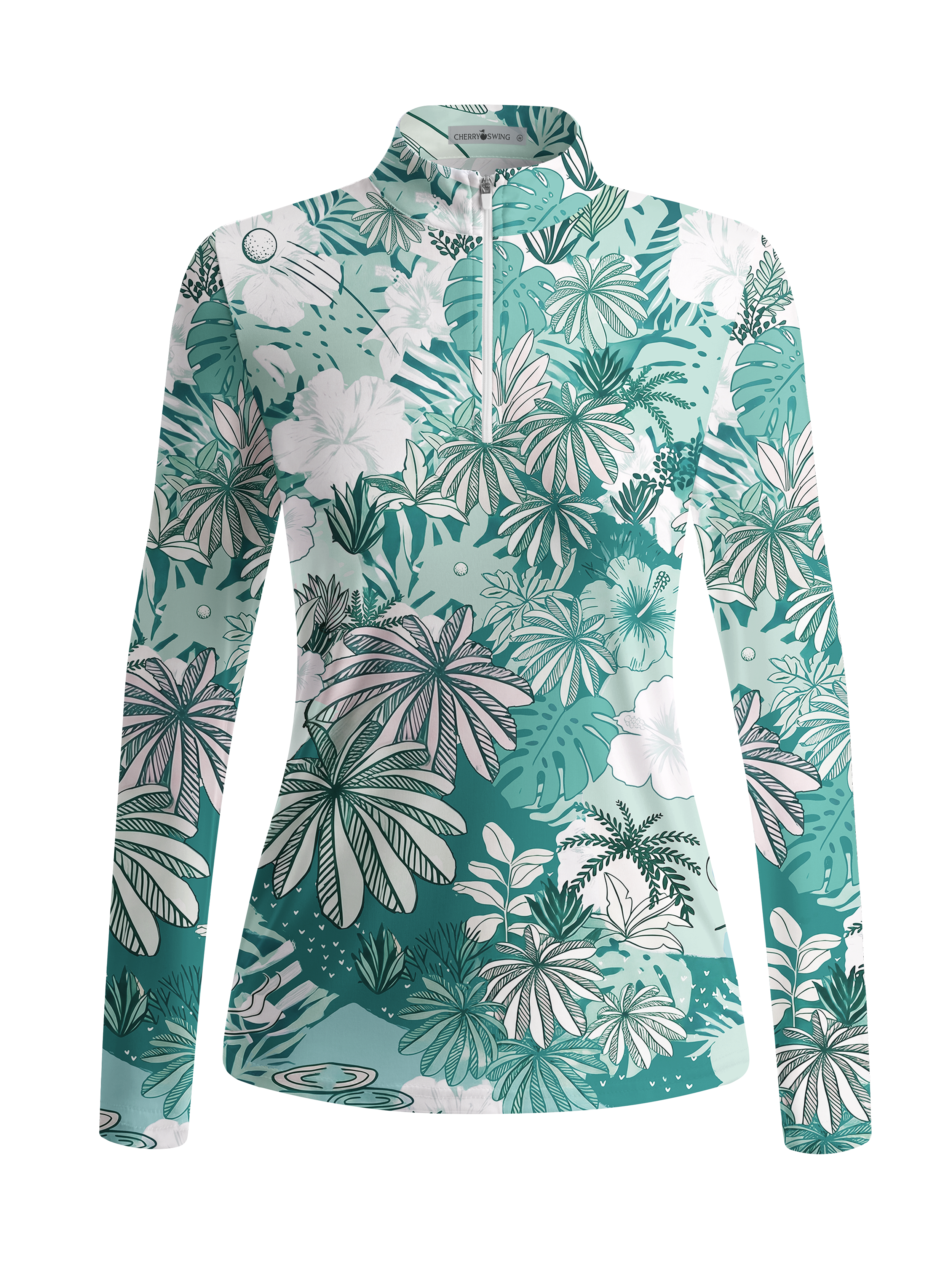Cherryswing Women's Tropical Palm Leaf Long Sleeve Golf Shirt