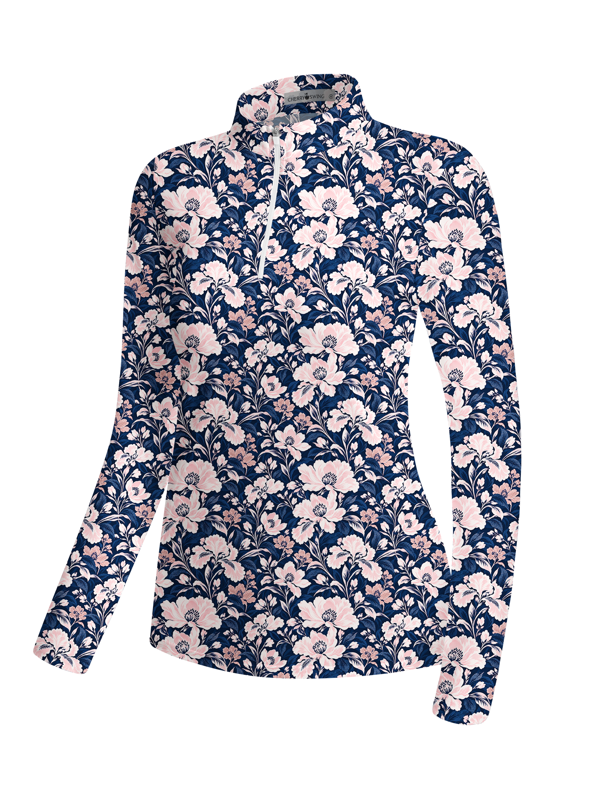 Cherryswing Women's Classic Floral Pattern Long Sleeve Golf Shirt