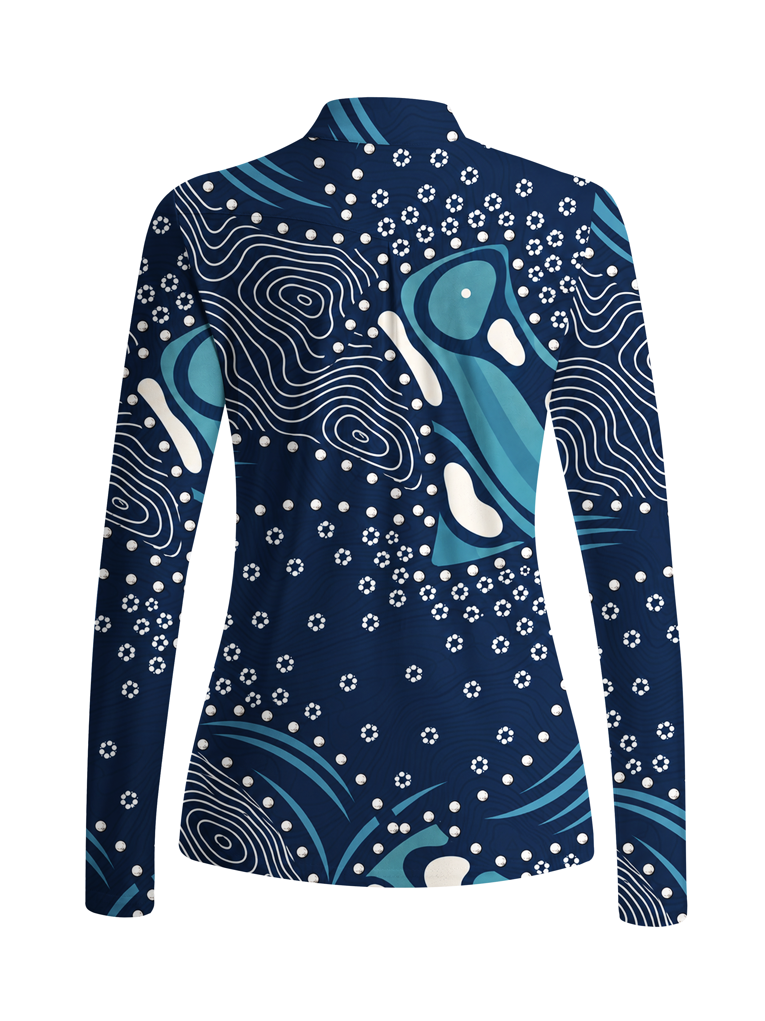 Cherryswing Women's Deep Sea Contour Abstract Print Long Sleeve Golf Shirt