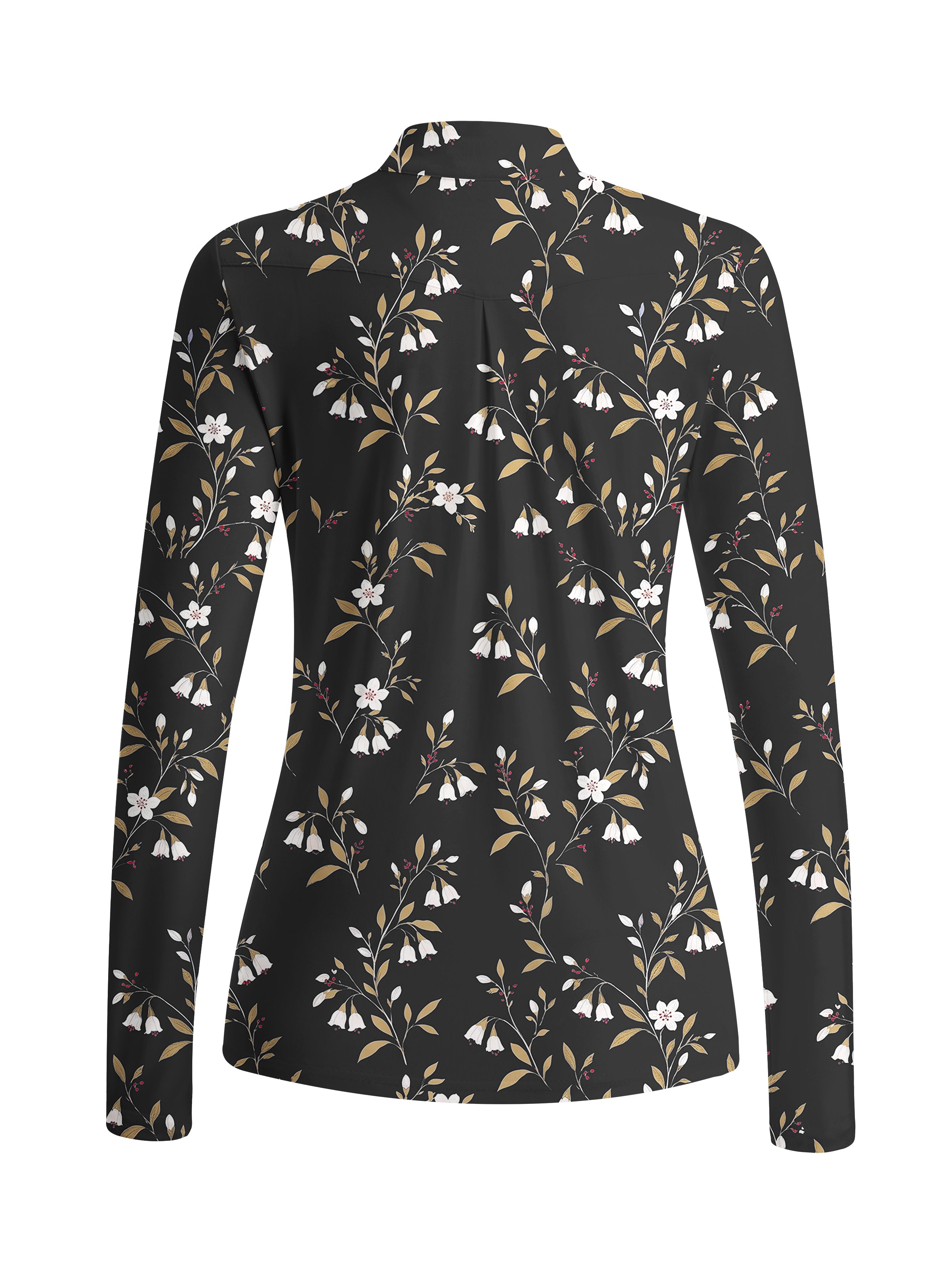 Cherryswing Women's Elegant Cascading Bellflower Long Sleeve Golf Shirt
