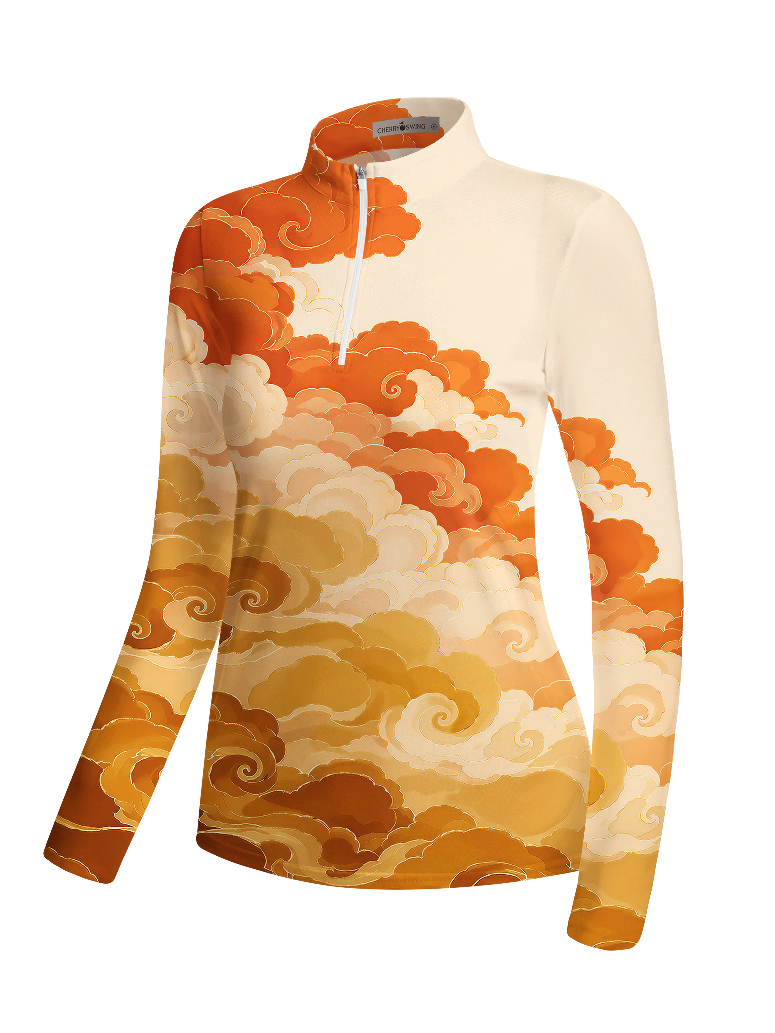 Cherryswing Women's Oriental Auspicious Cloud Long Sleeve Golf Shirt