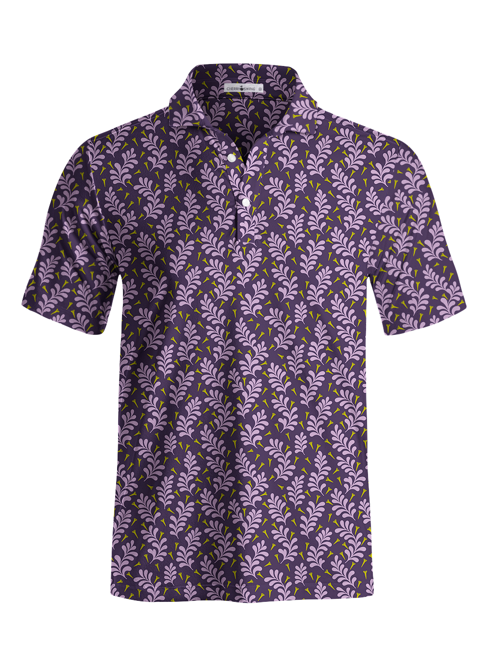 Cherryswing Whimsical Tee and Leaf Pattern Men's Polo Shirt
