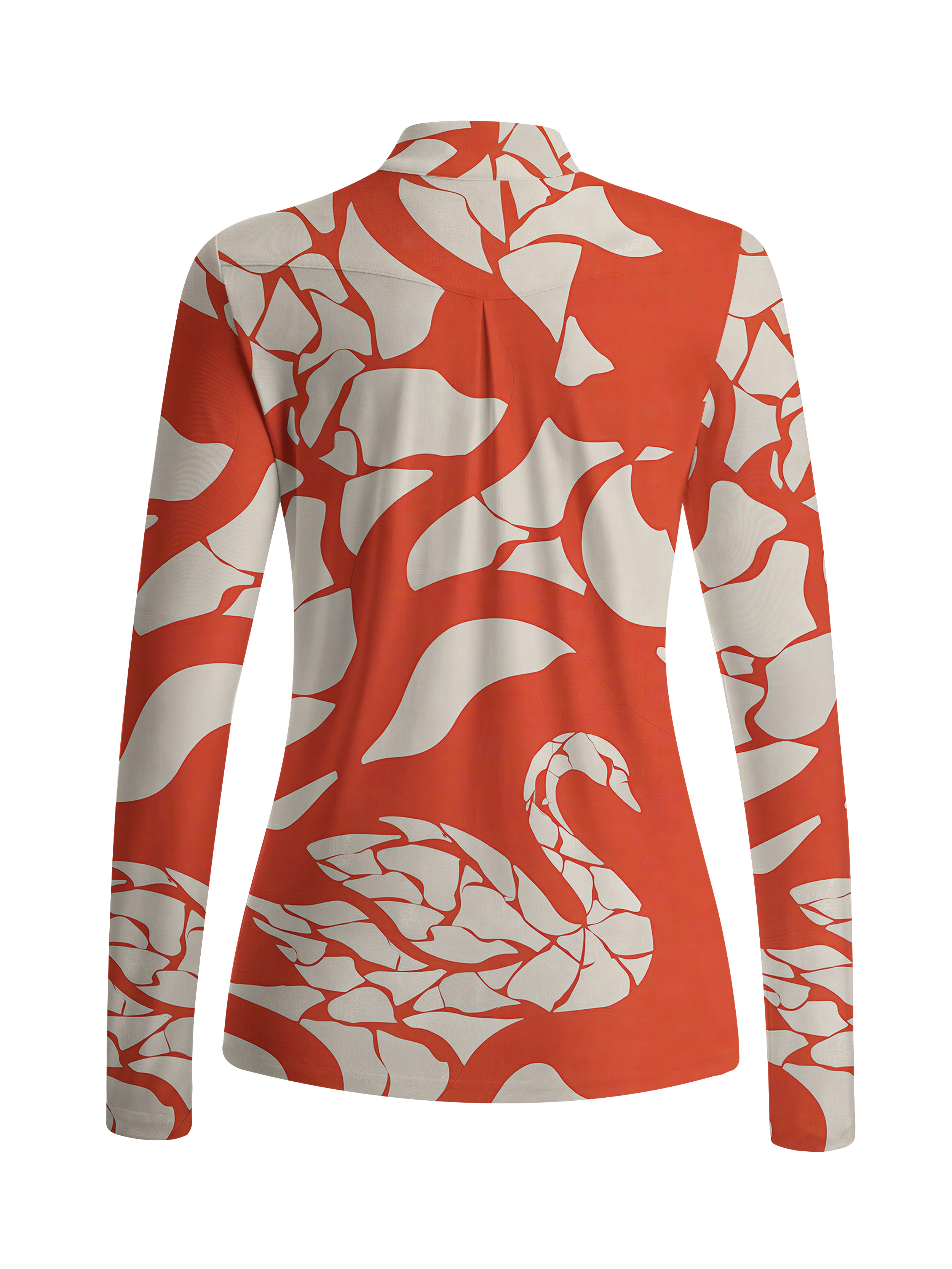 Cherryswing Women's Abstract Geometric Swan Pattern Long Sleeve Golf Shirt