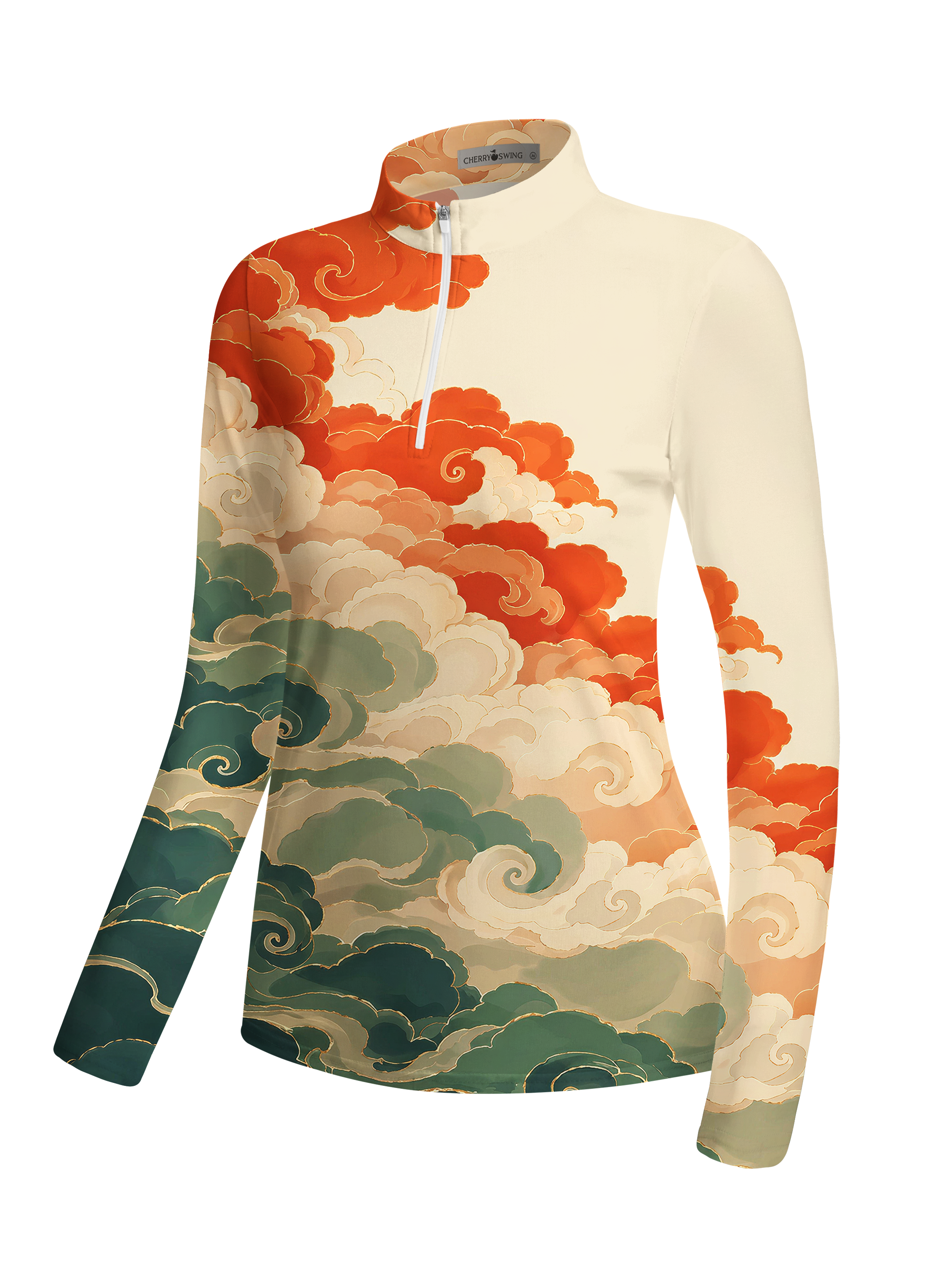 Cherryswing Women's Oriental Auspicious Cloud Long Sleeve Golf Shirt