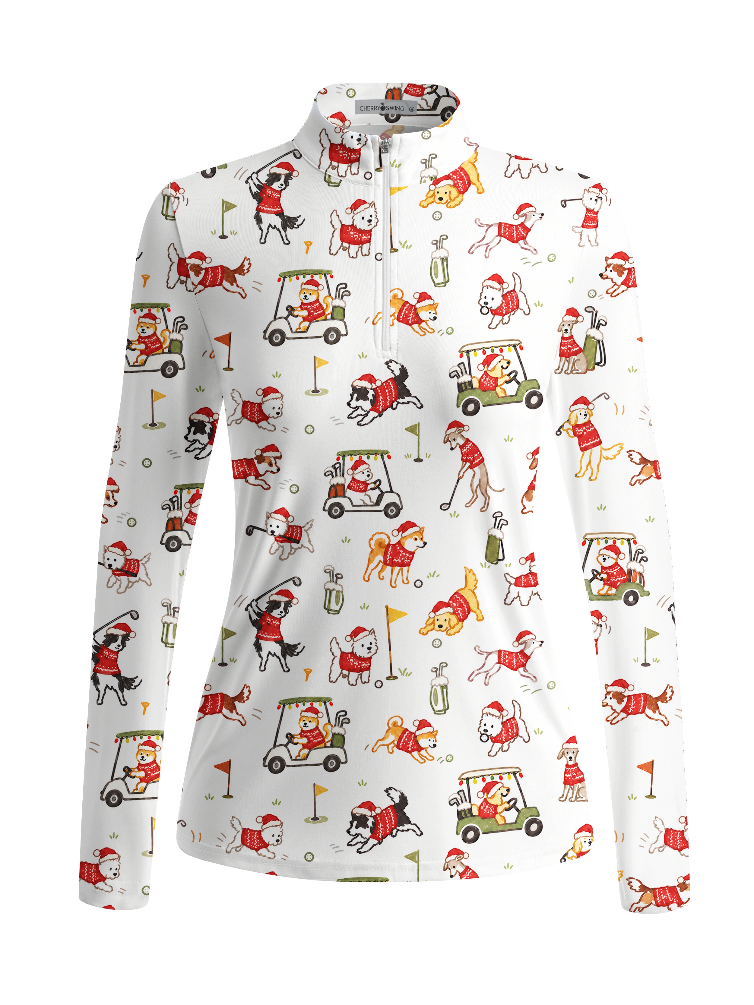 Cherryswing Women's Festive Pet Golf Print Long Sleeve Shirt