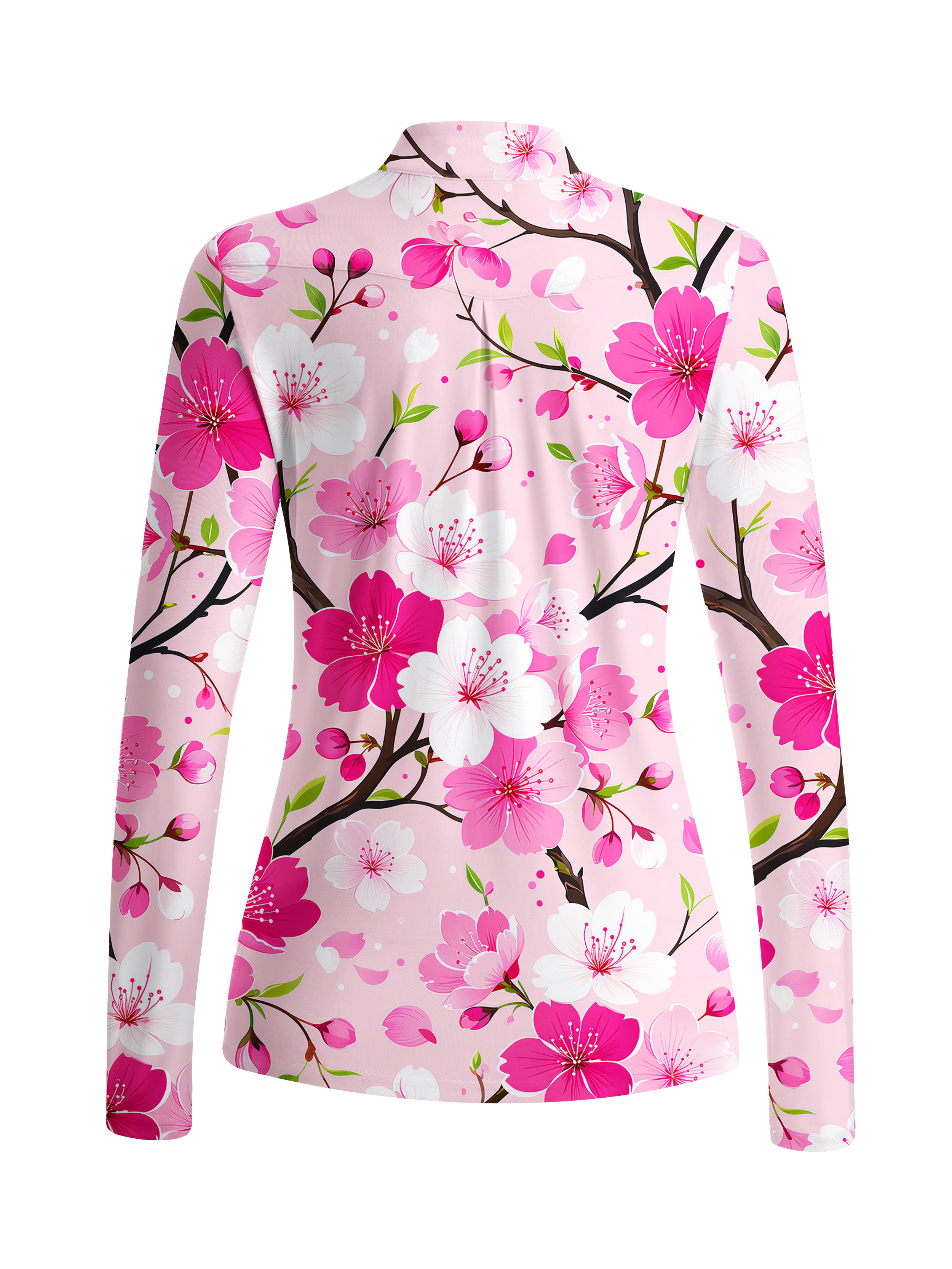 Cherryswing Women's Cherry Blossom Branch Print Long Sleeve Golf Shirt