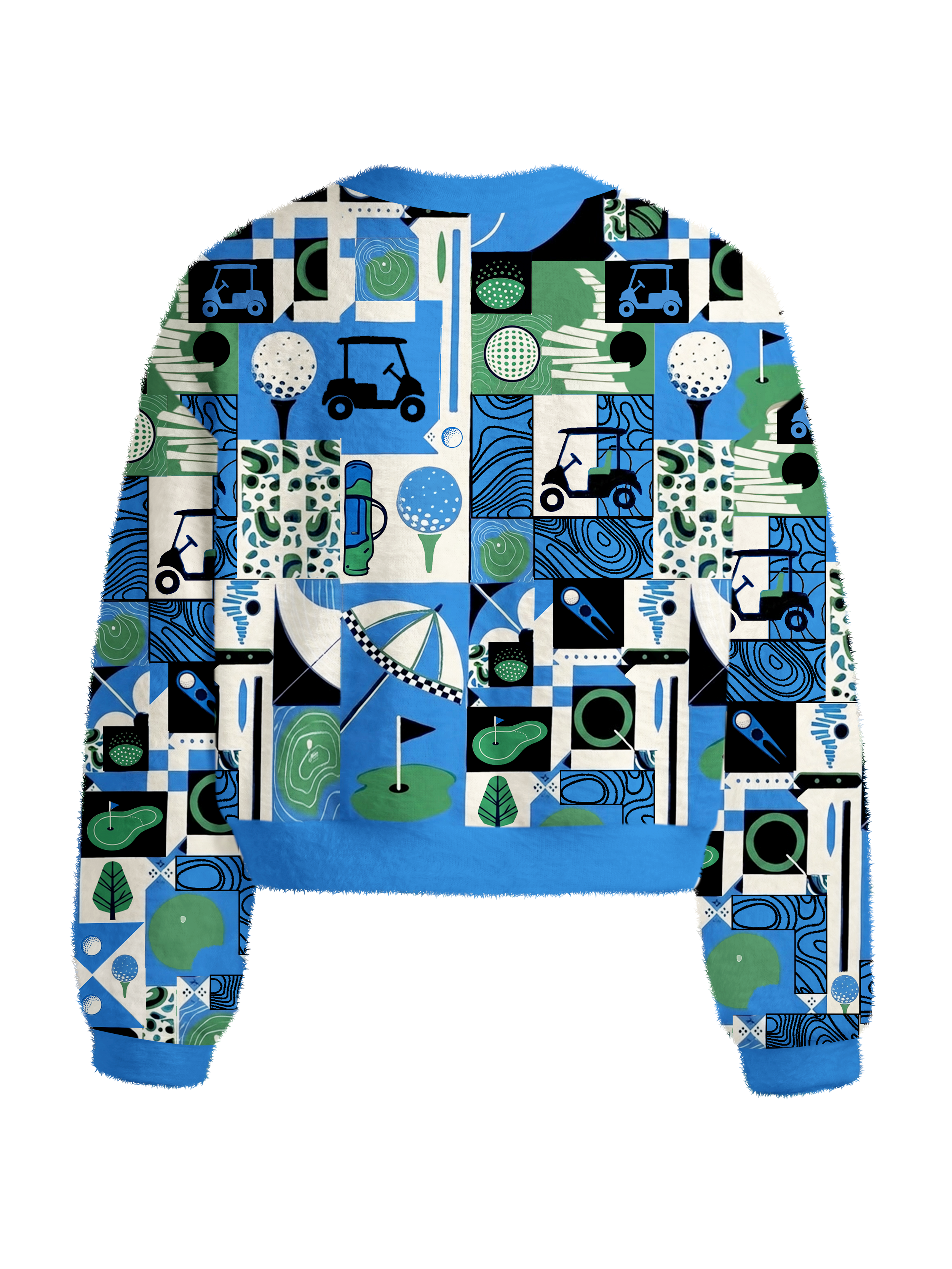 Cherryswing Women's Golf Collage Patchwork Fuzzy Knit Golf Sweater