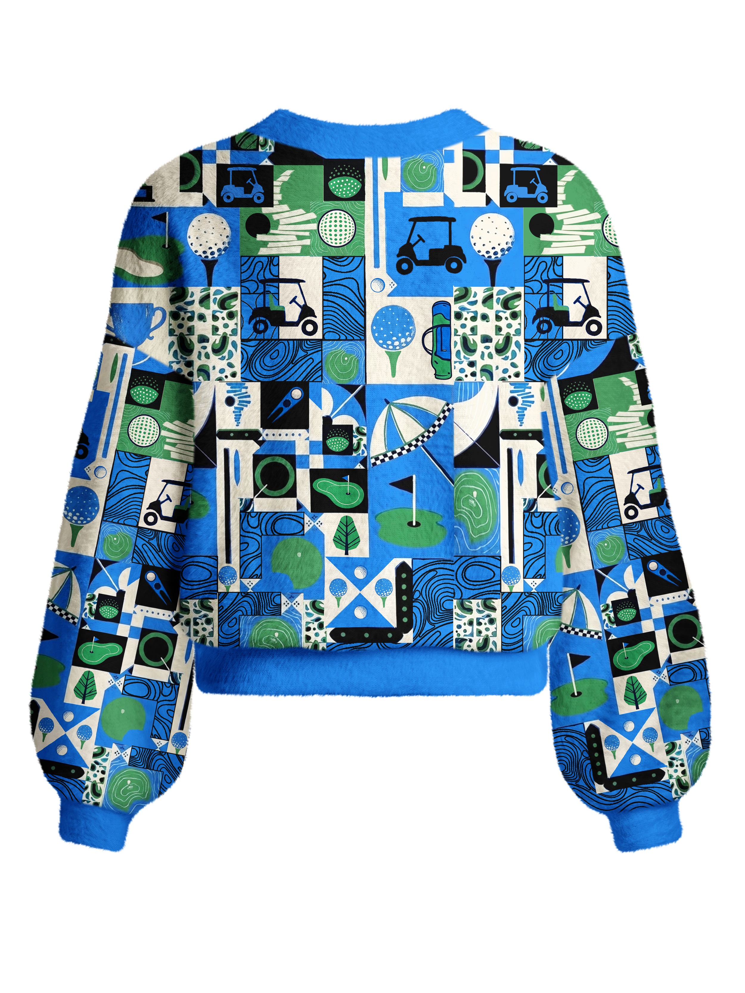 Cherryswing Women's Golf Collage Patchwork Fuzzy Knit Golf Cardigan