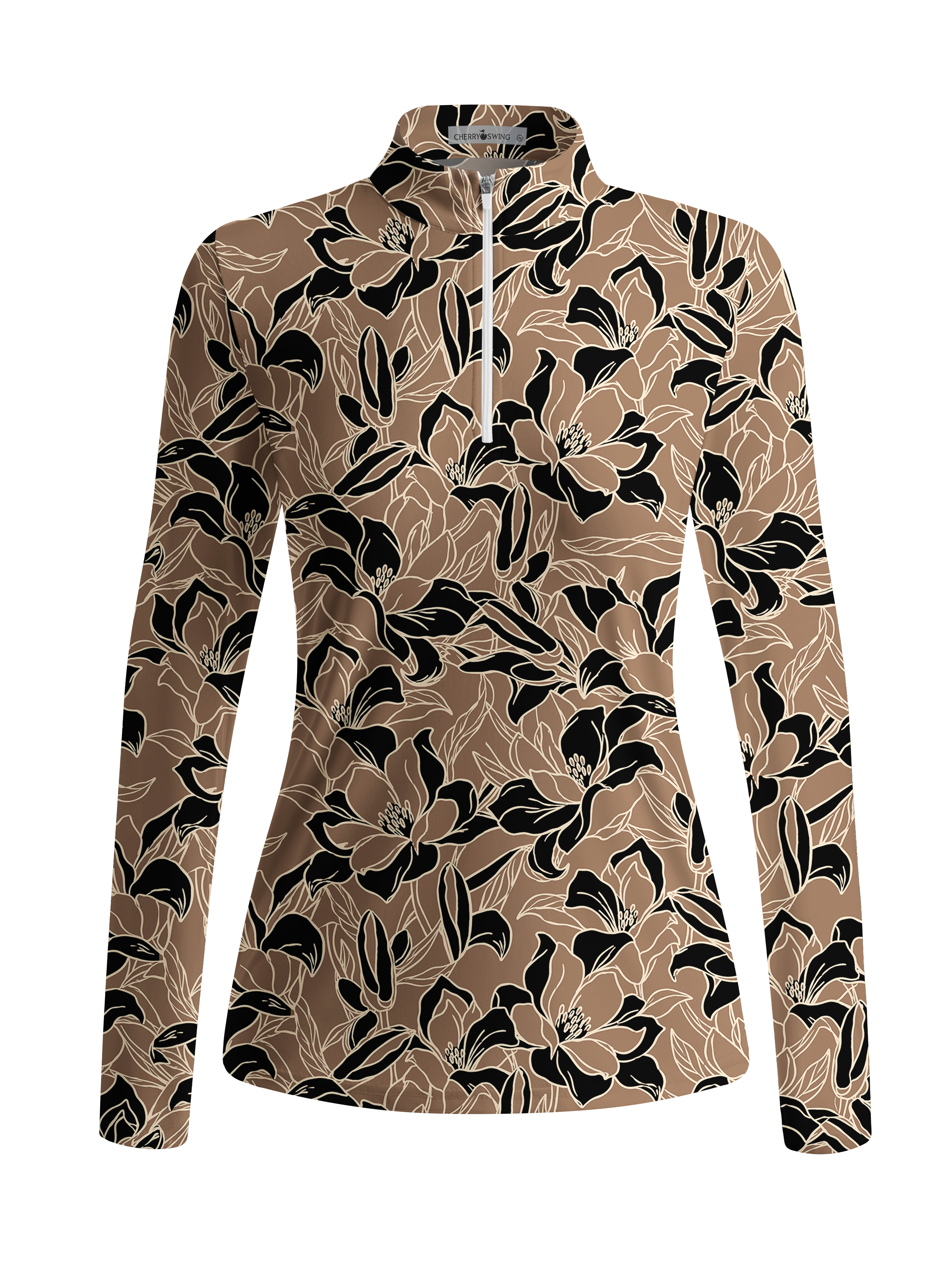 Cherryswing Women's Gradient Color FlowersLong Sleeve Golf Polo