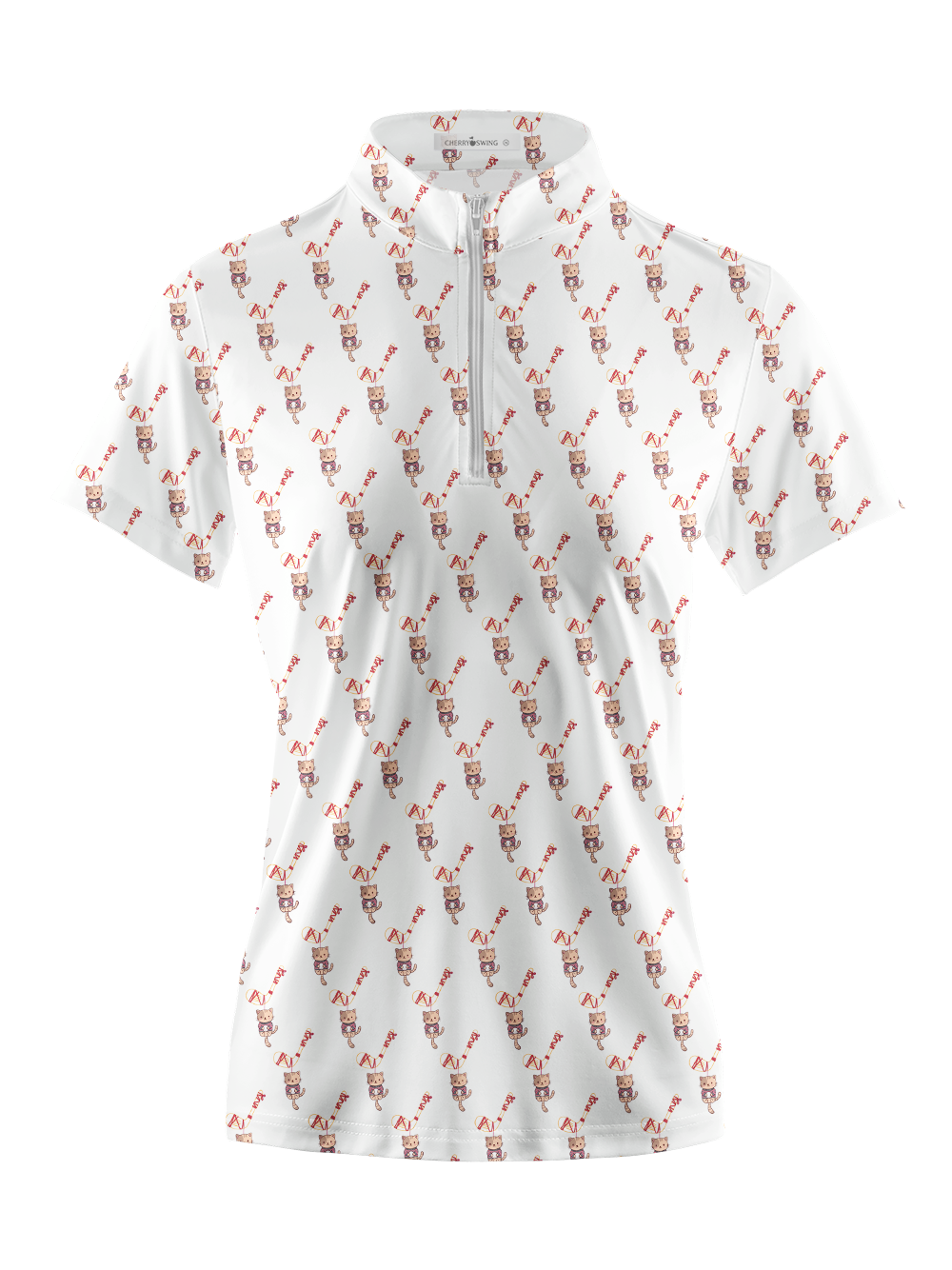 Cherryswing Women's Golf Cat Print Short Sleeve Golf Shirt